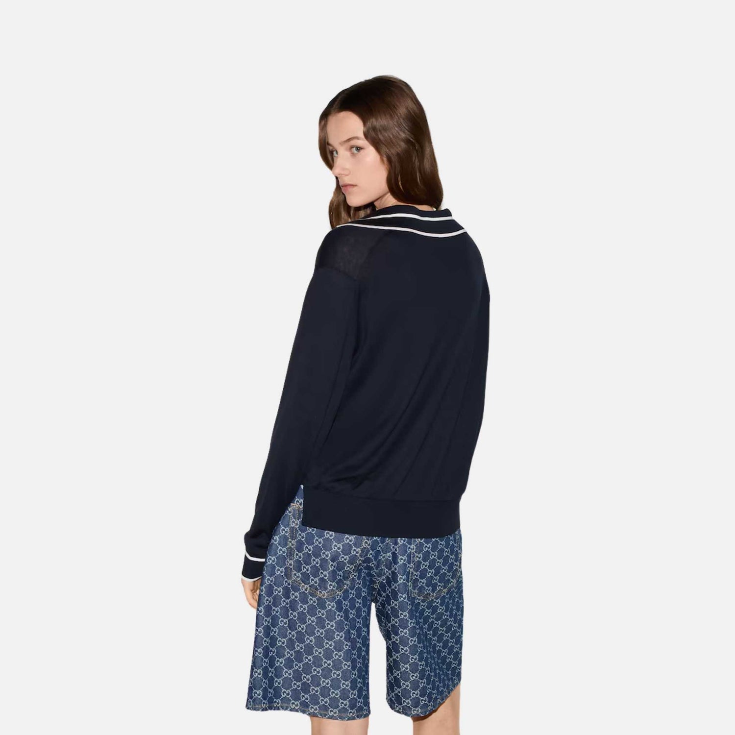 Gucci Cotton Polo Top With Gucci Intarsia, Back