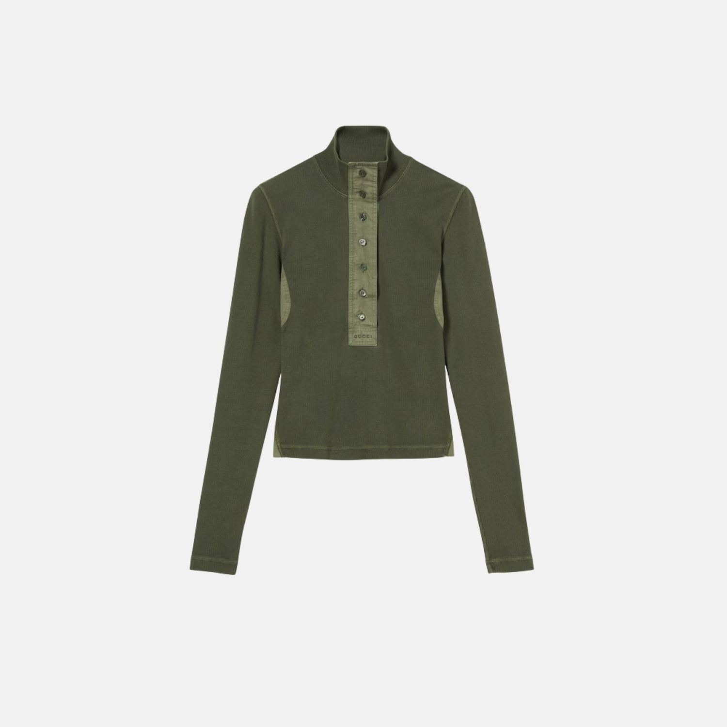 Gucci Cotton Rib Long Sleeve T Shirt, Green, Front