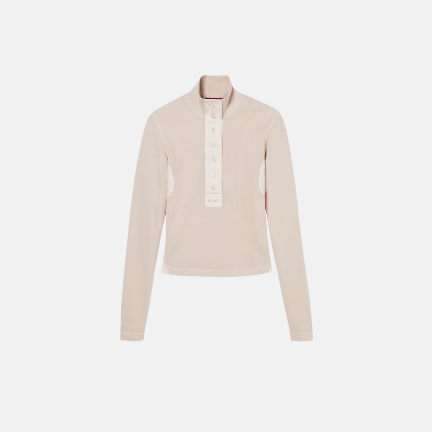Gucci Cotton Rib Long Sleeve T Shirt, Light Pink, Front