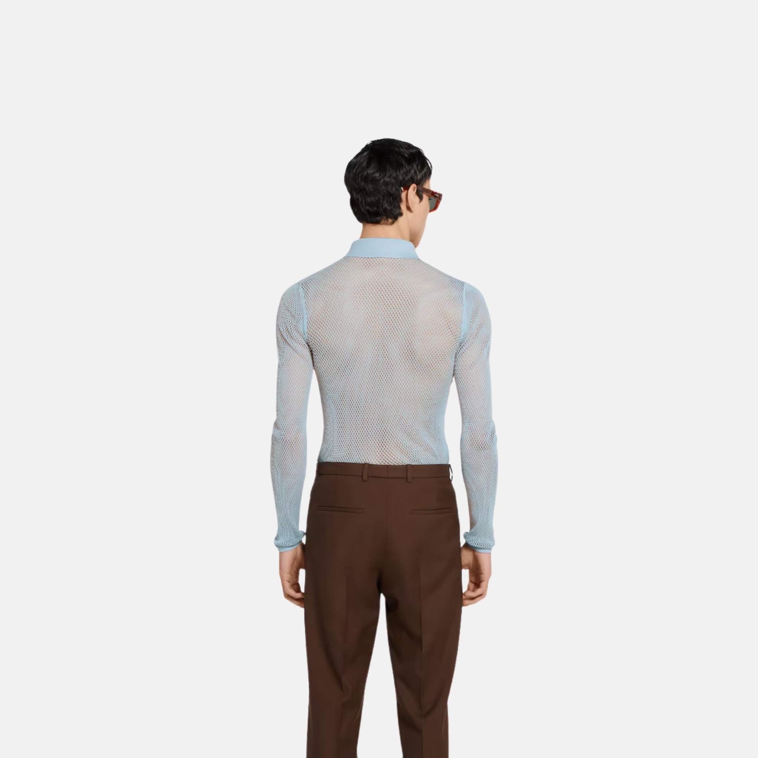 Gucci Embossed Technical Mesh Polo Top, Blue, Back