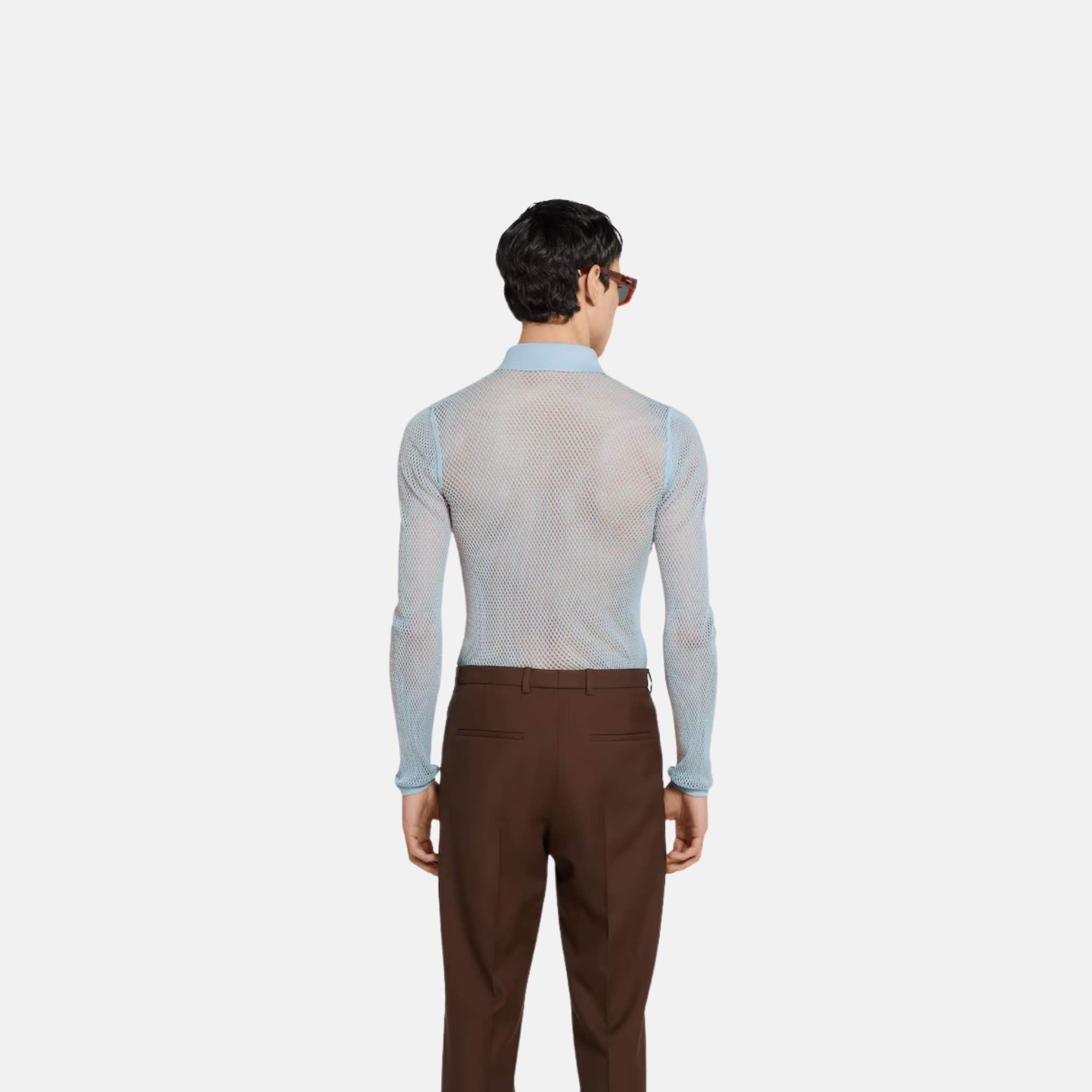 Gucci Embossed Technical Mesh Polo Top, Blue, Back