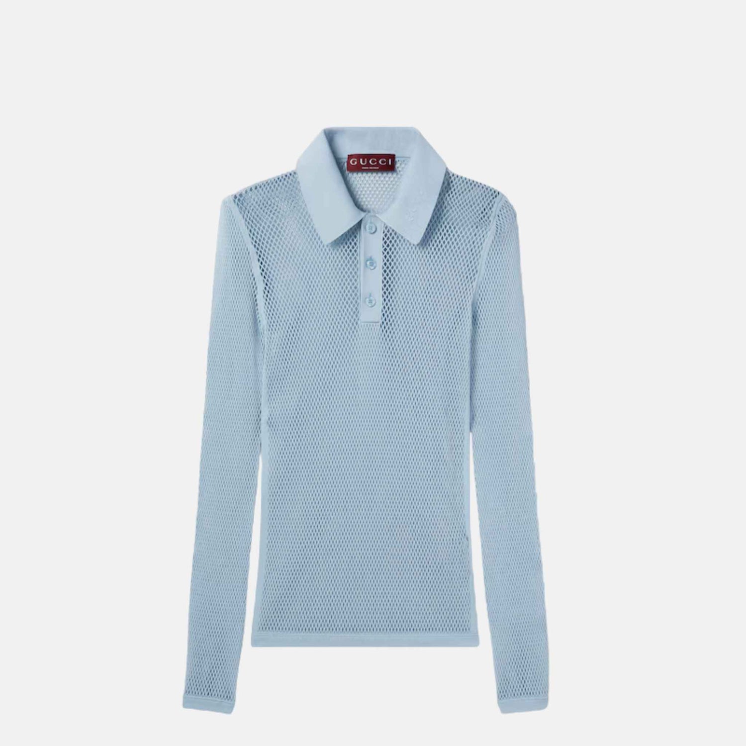 Gucci Embossed Technical Mesh Polo Top, Blue, Front