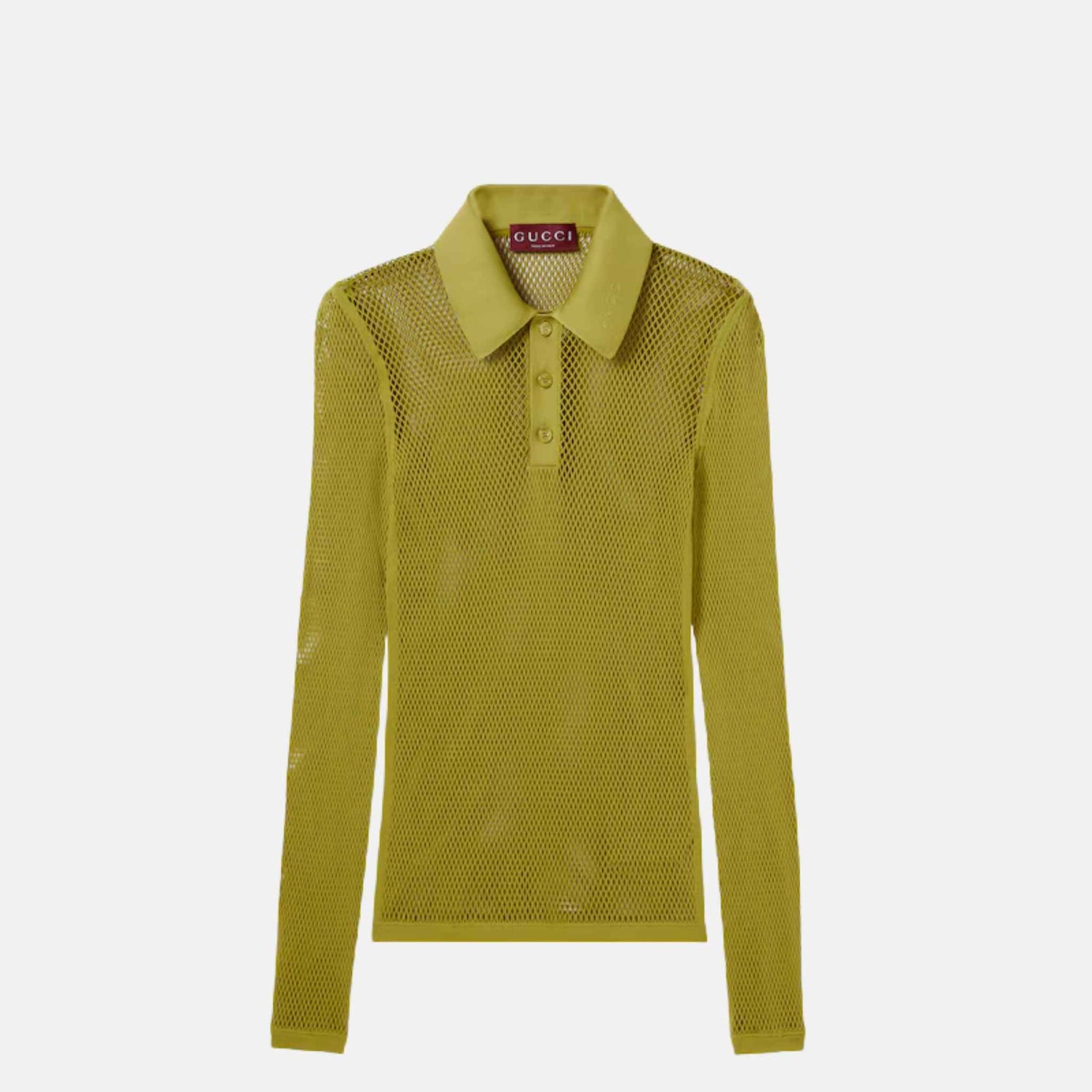 Gucci Embossed Technical Mesh Polo Top, Green, Front