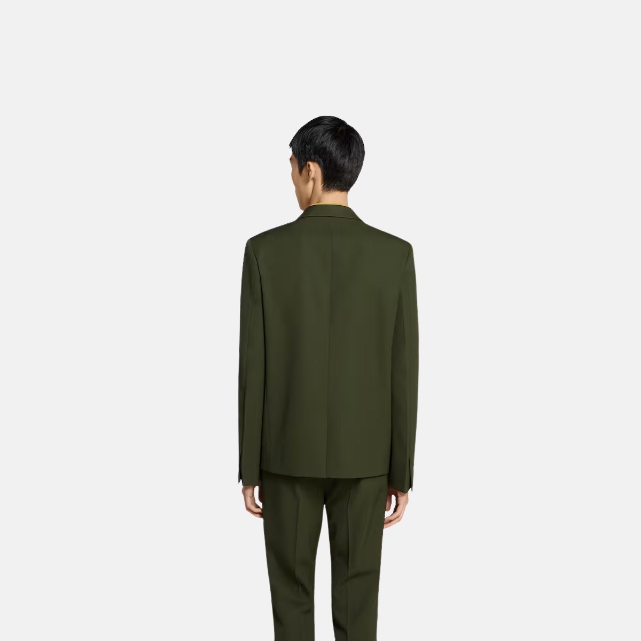 Gucci Embossed Wool Gabardine Jacket, Green, Back