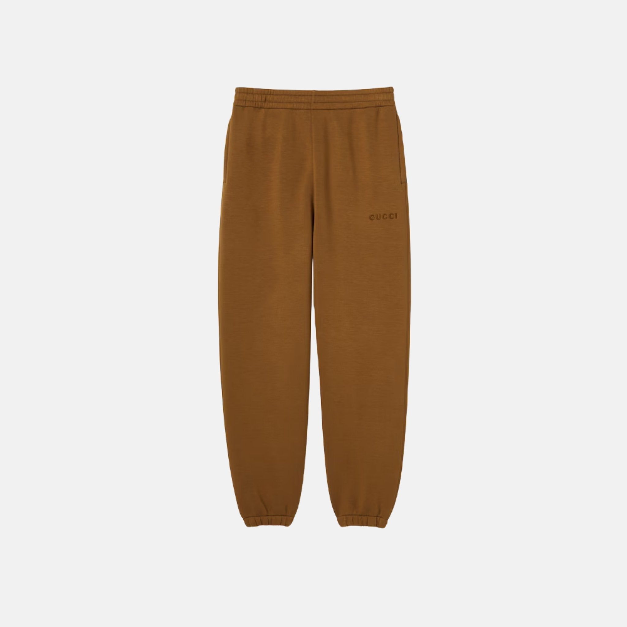 Gucci Embroidered Jersey Jogging Pant, Brown, Front