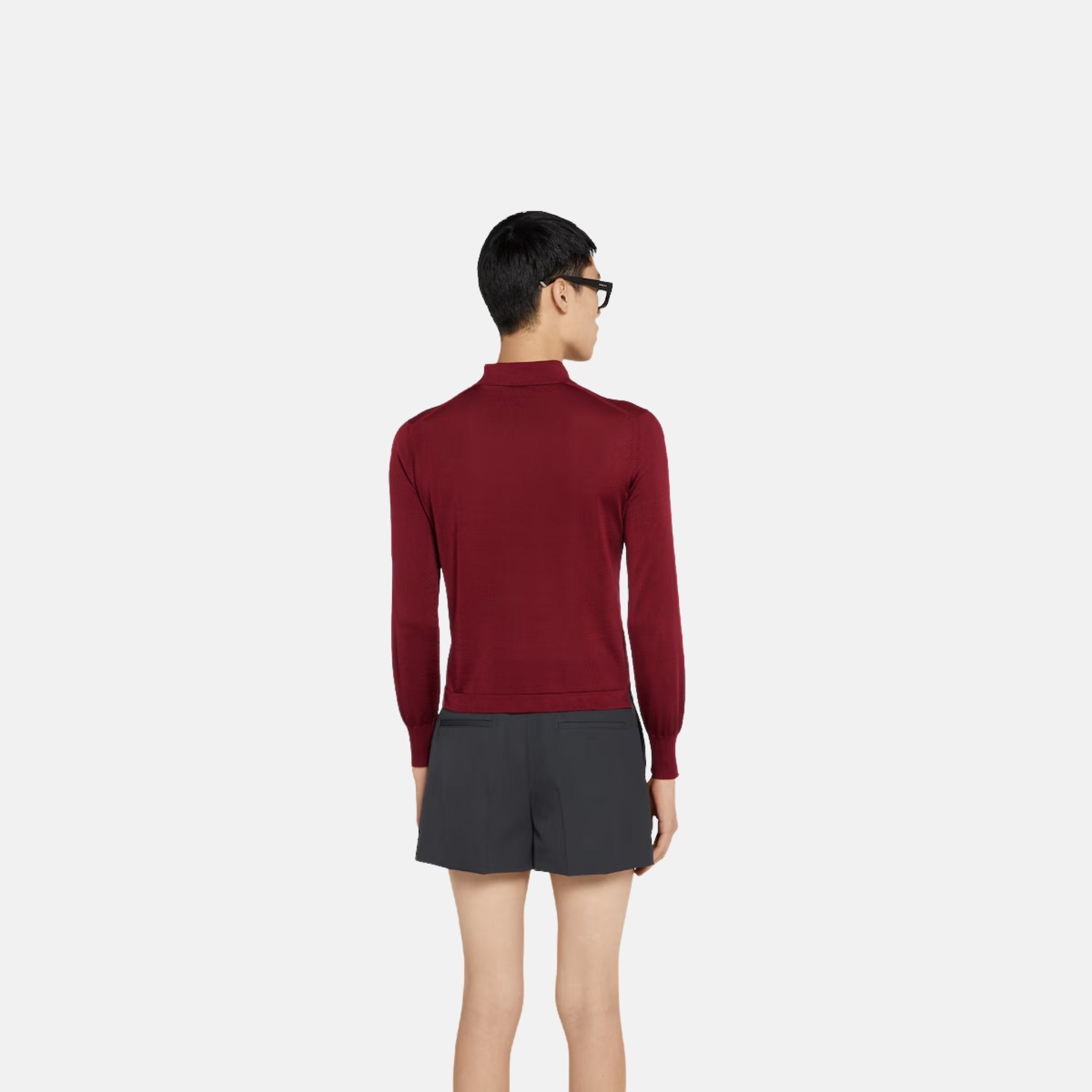 Gucci Fine Silk Long Sleeve Polo Top, Back