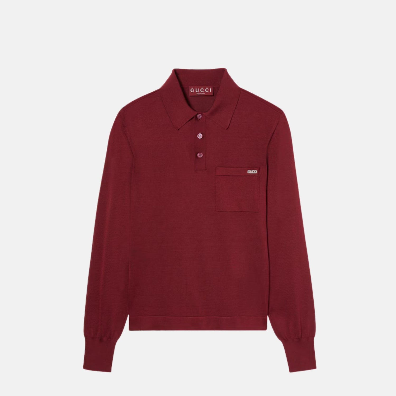Gucci Fine Silk Long Sleeve Polo Top, Front