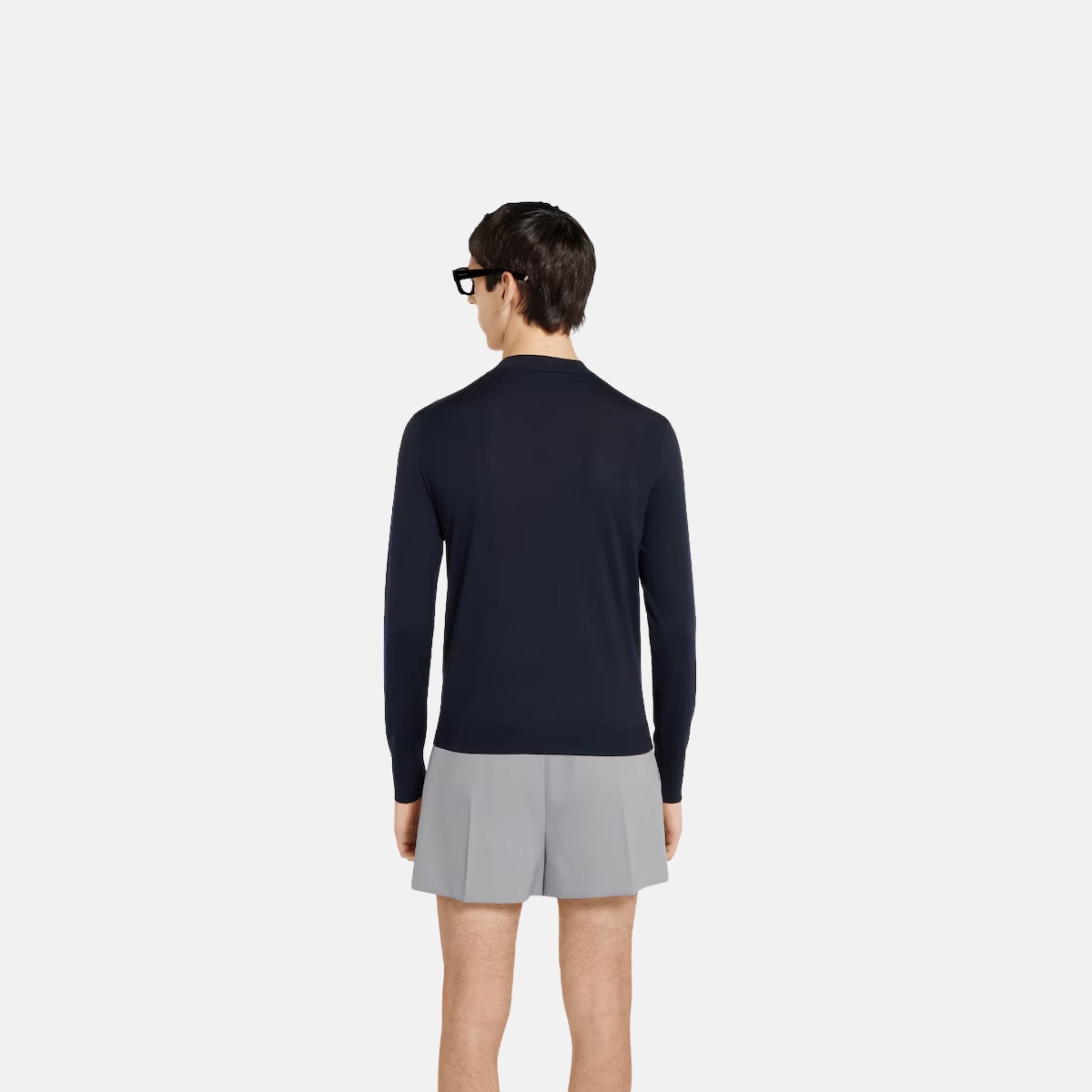 Gucci Fine Wool Knit Cardigan With Intarsia, Blue, Back