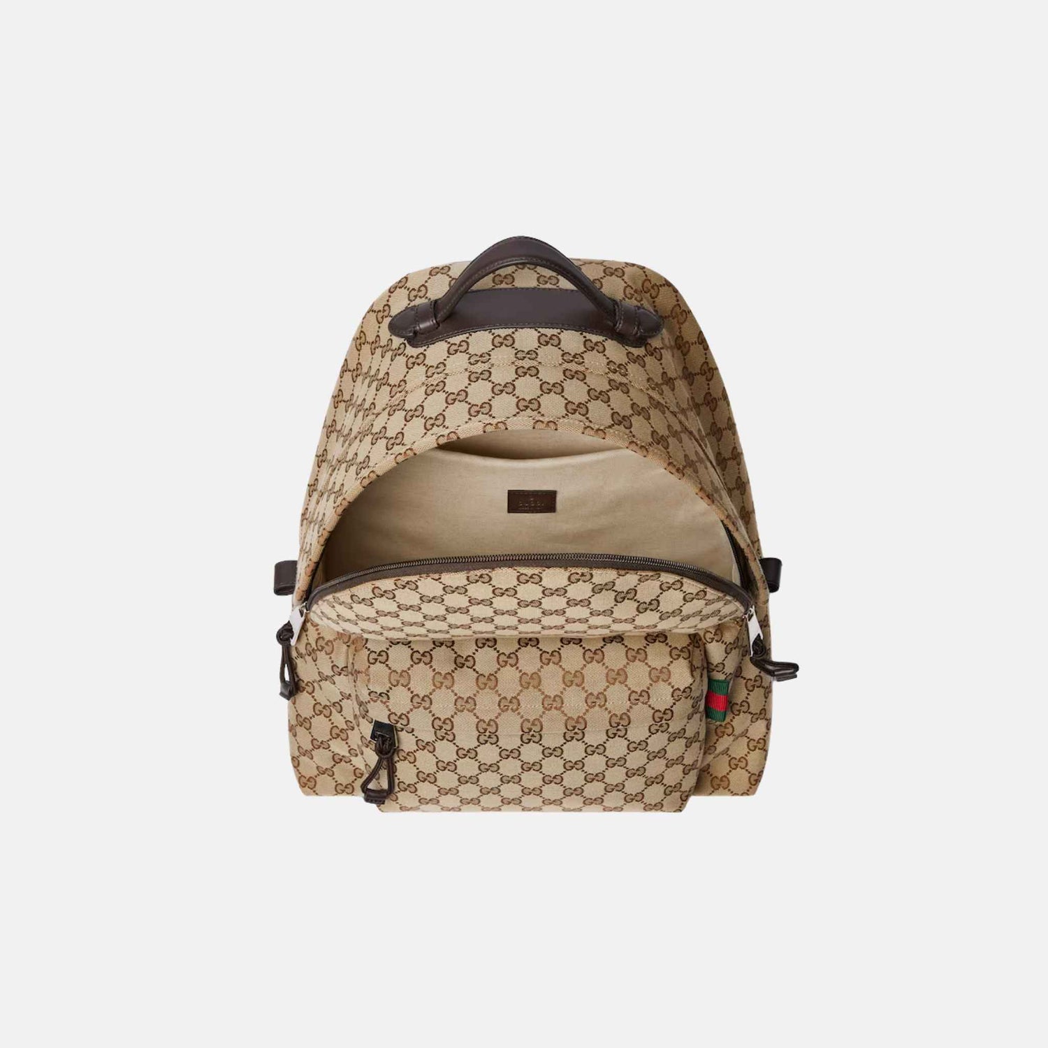 Gucci GG Canvas Medium Backpack, Beige, Inside