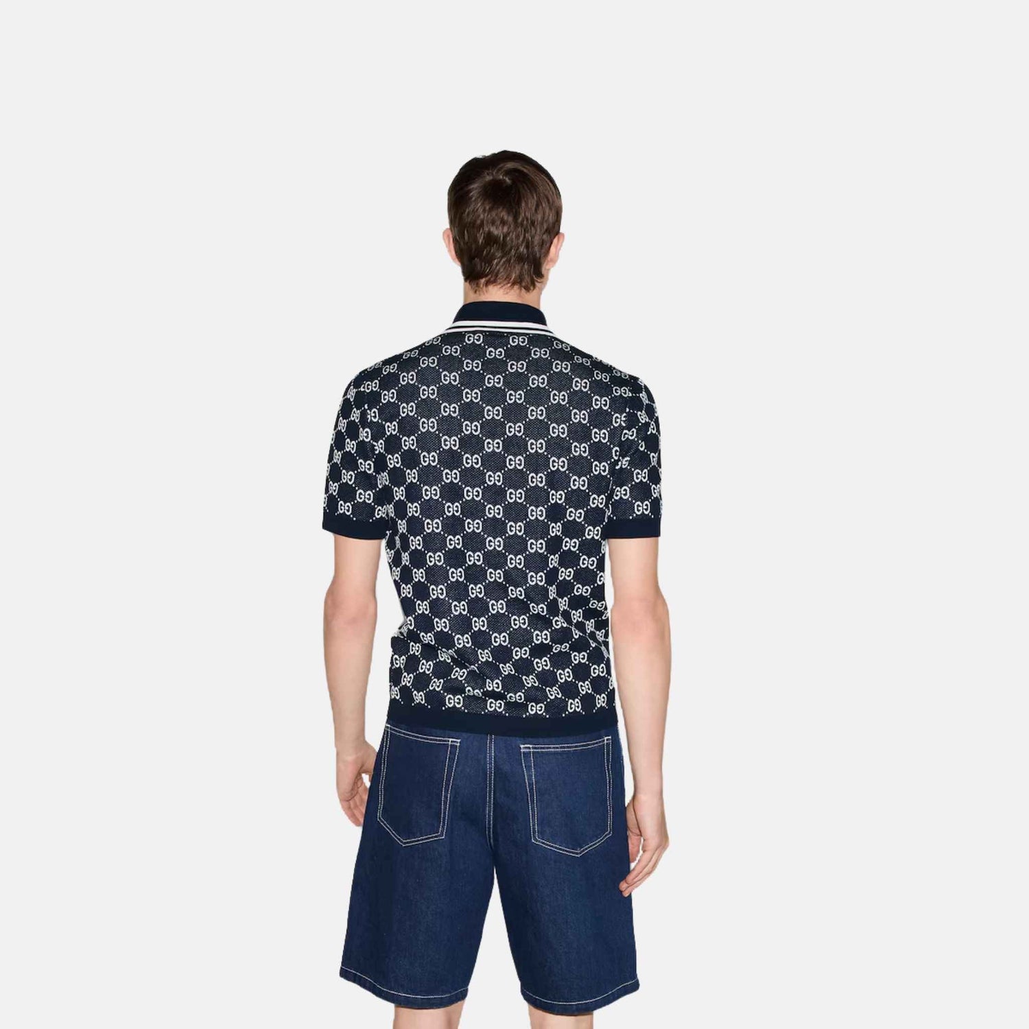 Gucci GG Cotton Knit Jacquard Polo Shirt, Back