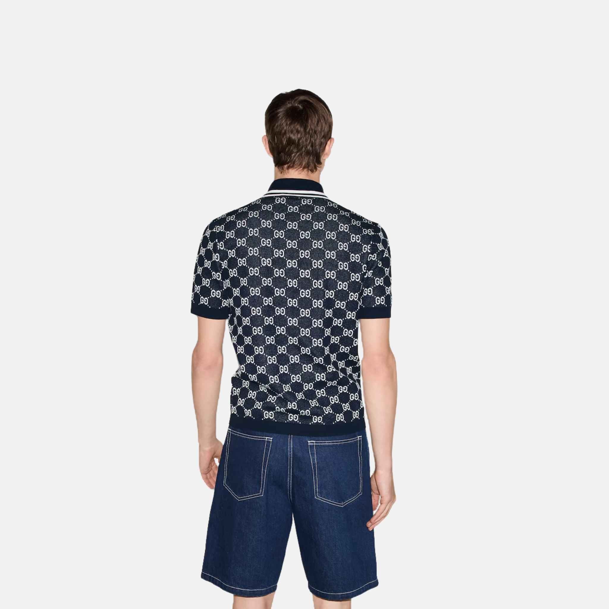 Gucci GG Cotton Knit Jacquard Polo Shirt, Back