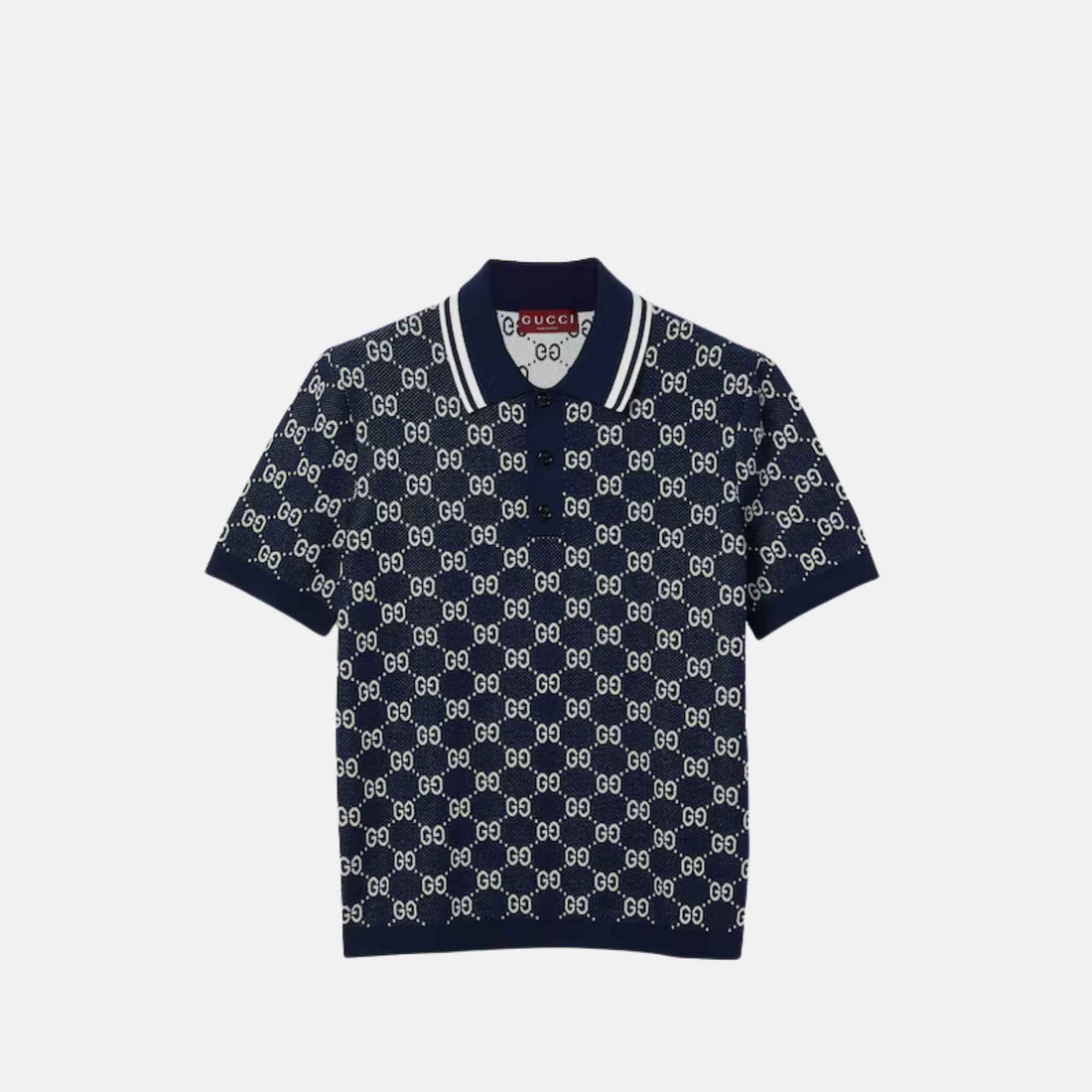 Gucci GG Cotton Knit Jacquard Polo Shirt, Front