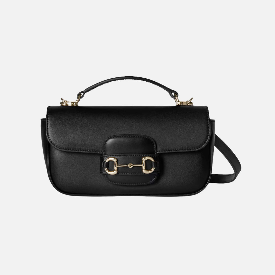 Gucci Horsebit 1955 Small Top Handle Bag In Leather, Black, Front