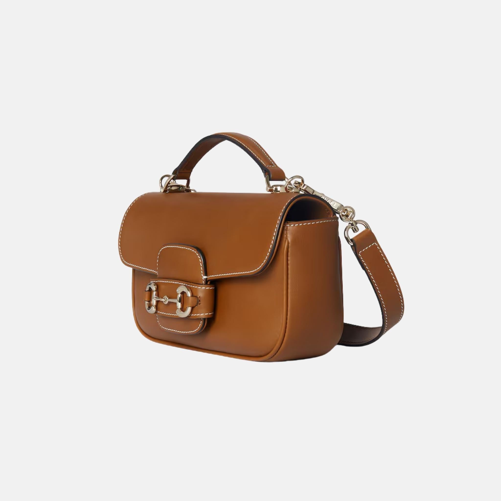 Gucci Horsebit 1955 Small Top Handle Bag In Leather, Brown, Side