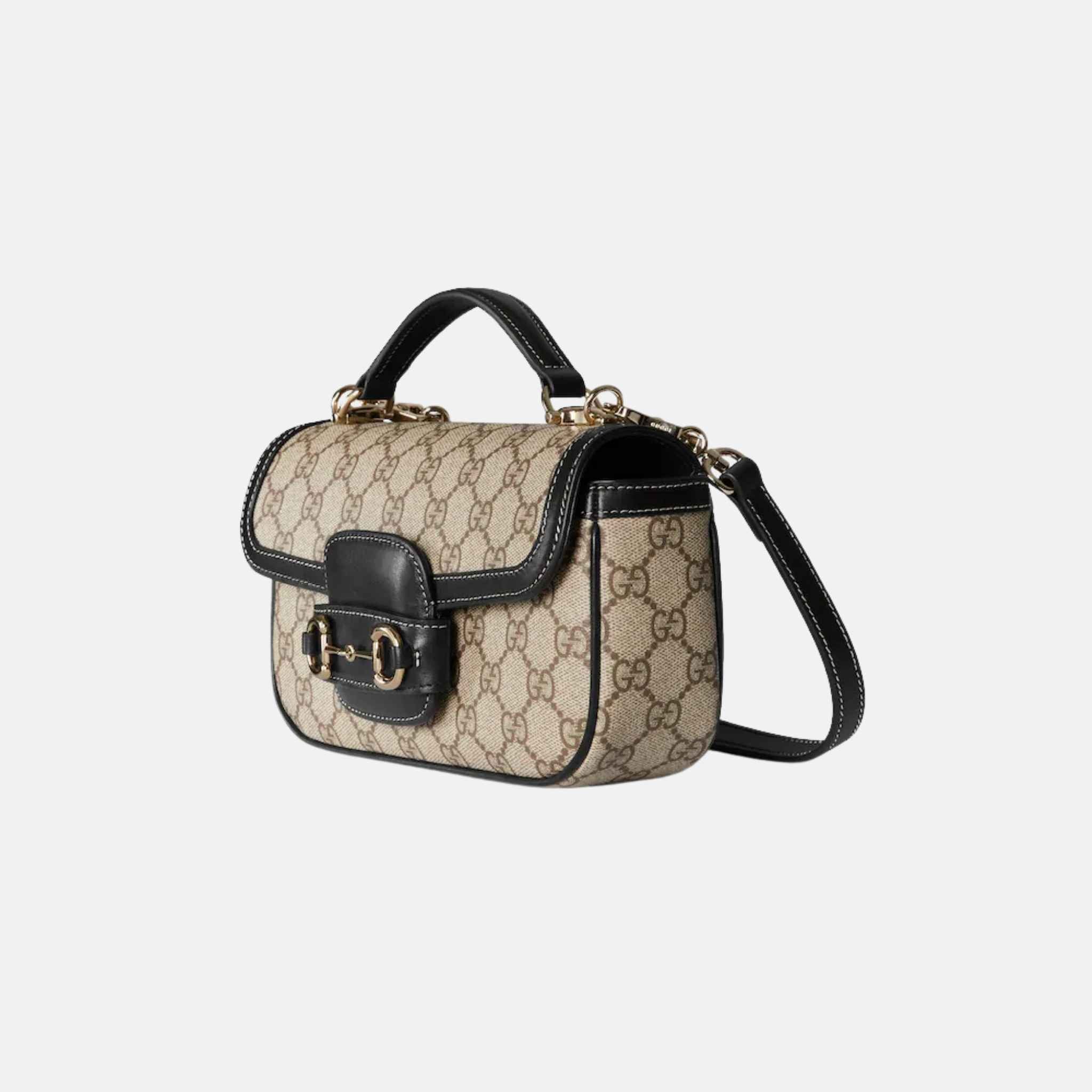 Gucci Horsebit 1955 Small Top Handle Bag In GG Coated Fabric, Black, Side