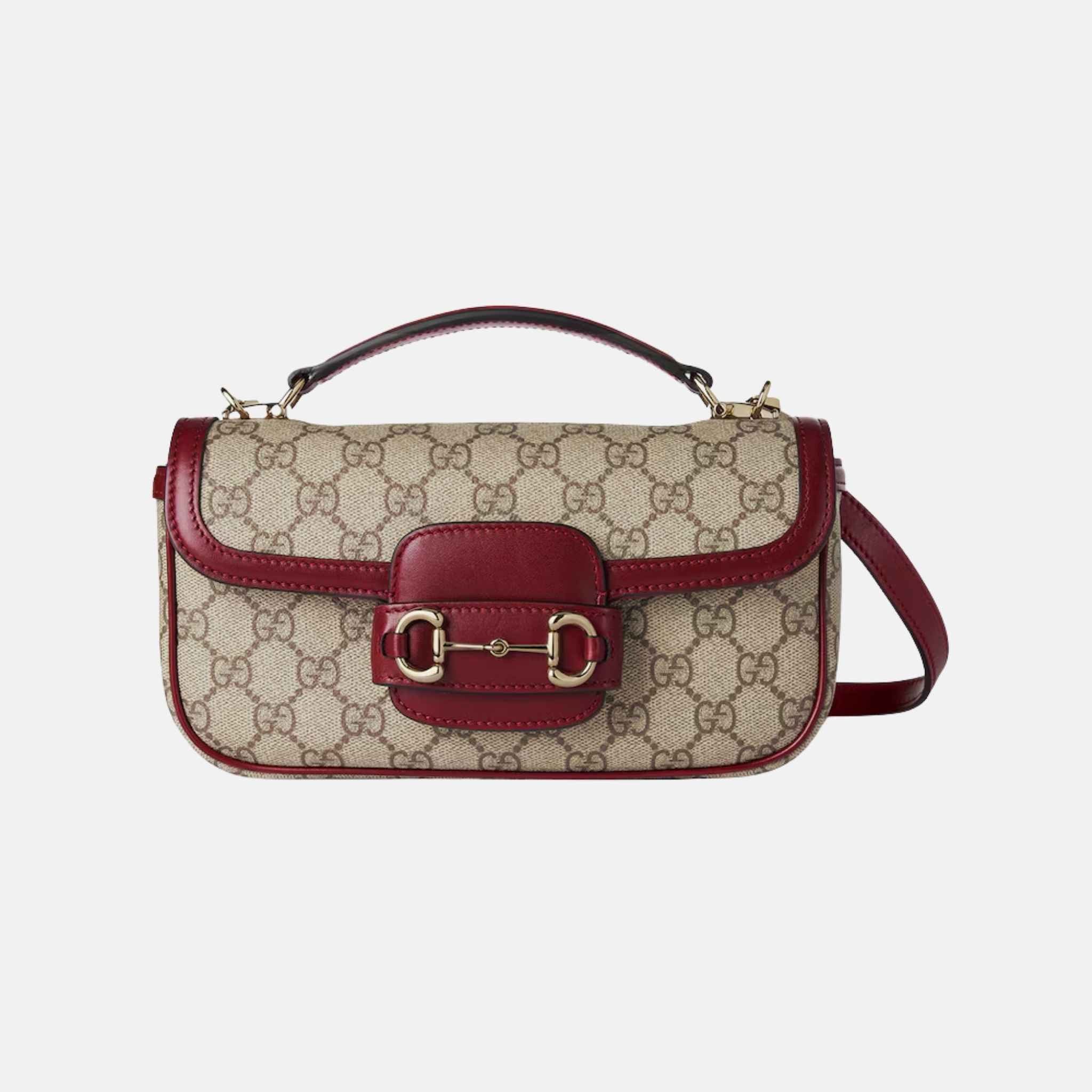 Gucci Horsebit 1955 Small Top Handle Bag In GG Coated Fabric, Red, Front