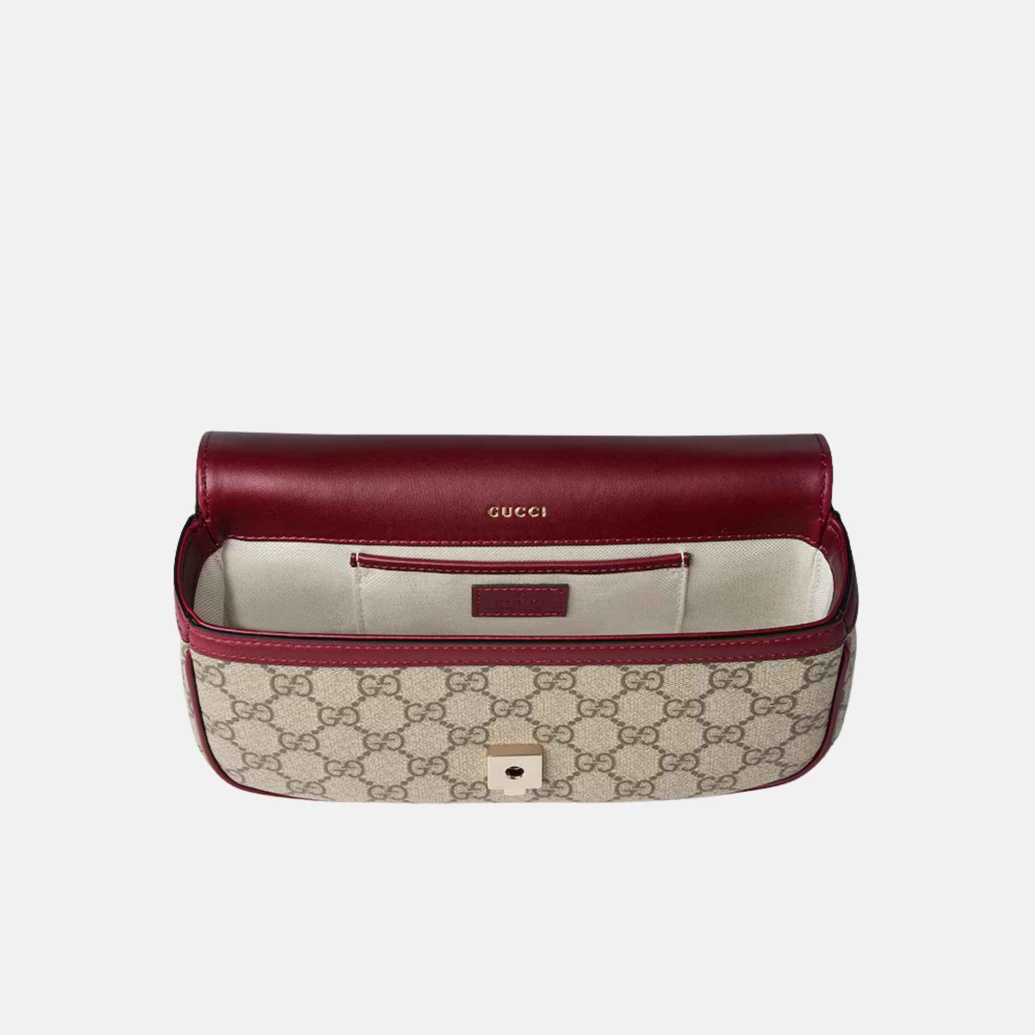 Gucci Horsebit 1955 Small Top Handle Bag In GG Coated Fabric, Red, Inside