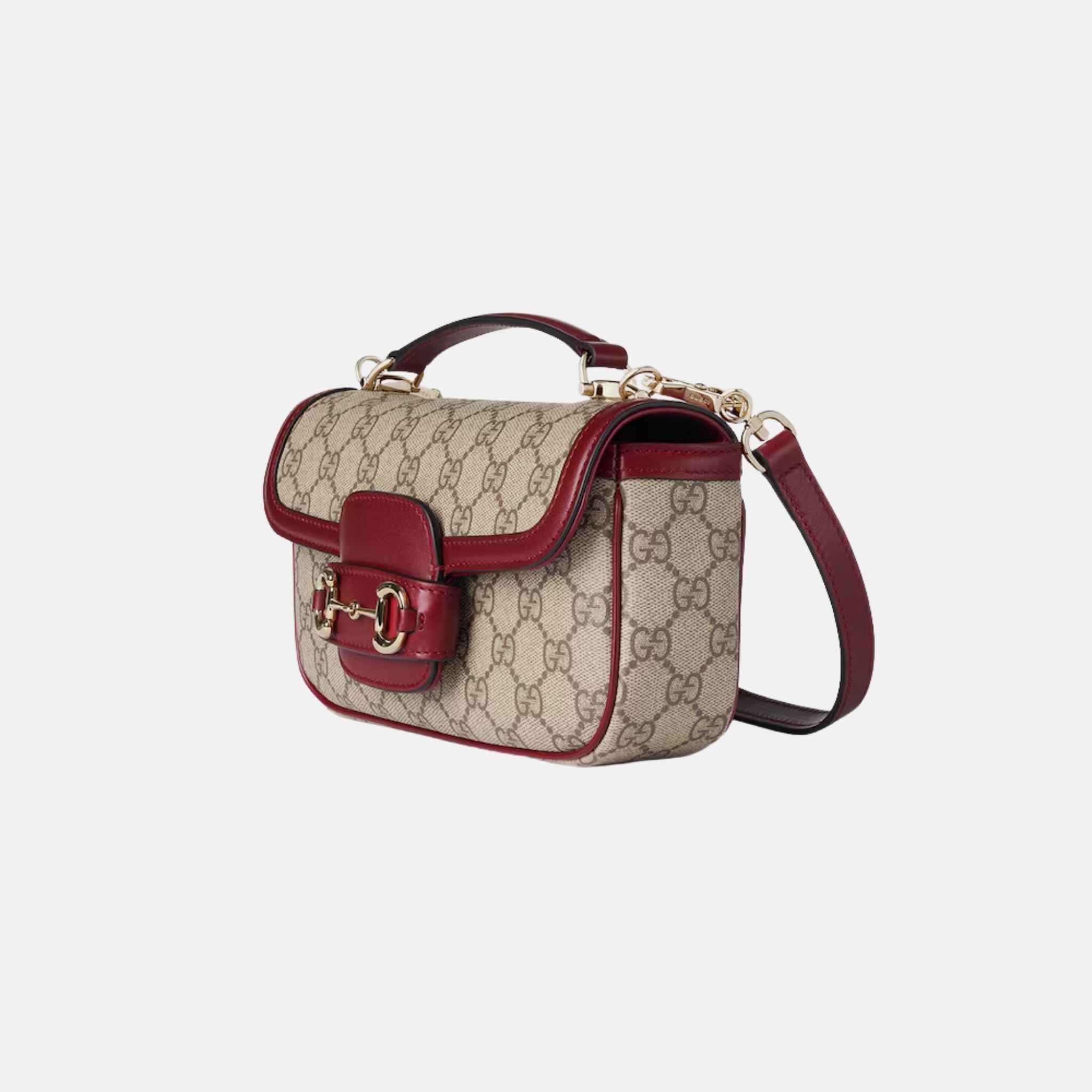 Gucci Horsebit 1955 Small Top Handle Bag In GG Coated Fabric, Red, Side