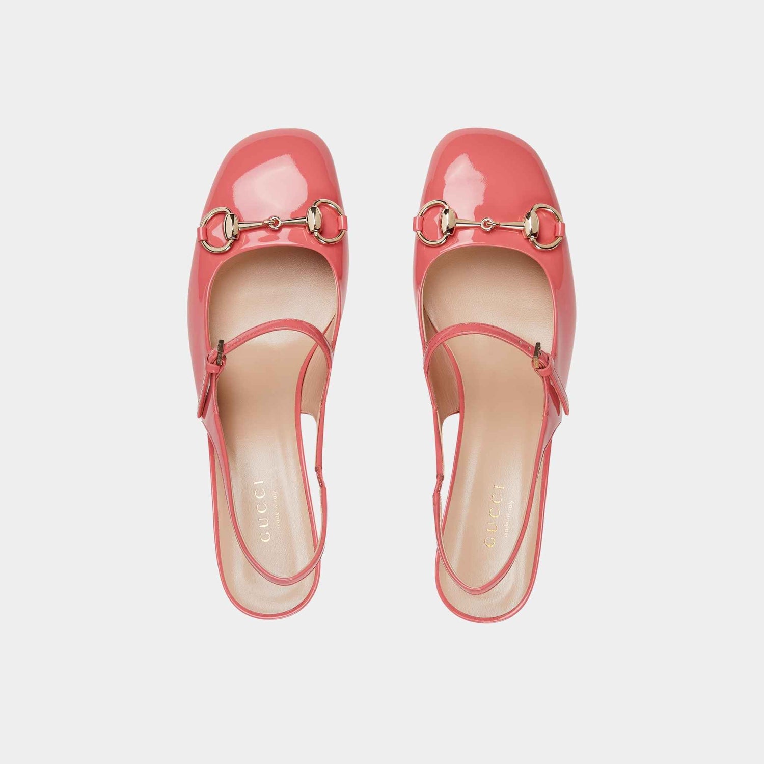 Gucci Horsebit Mid-Heel Patent Leather Pump, Bright Pink, Top
