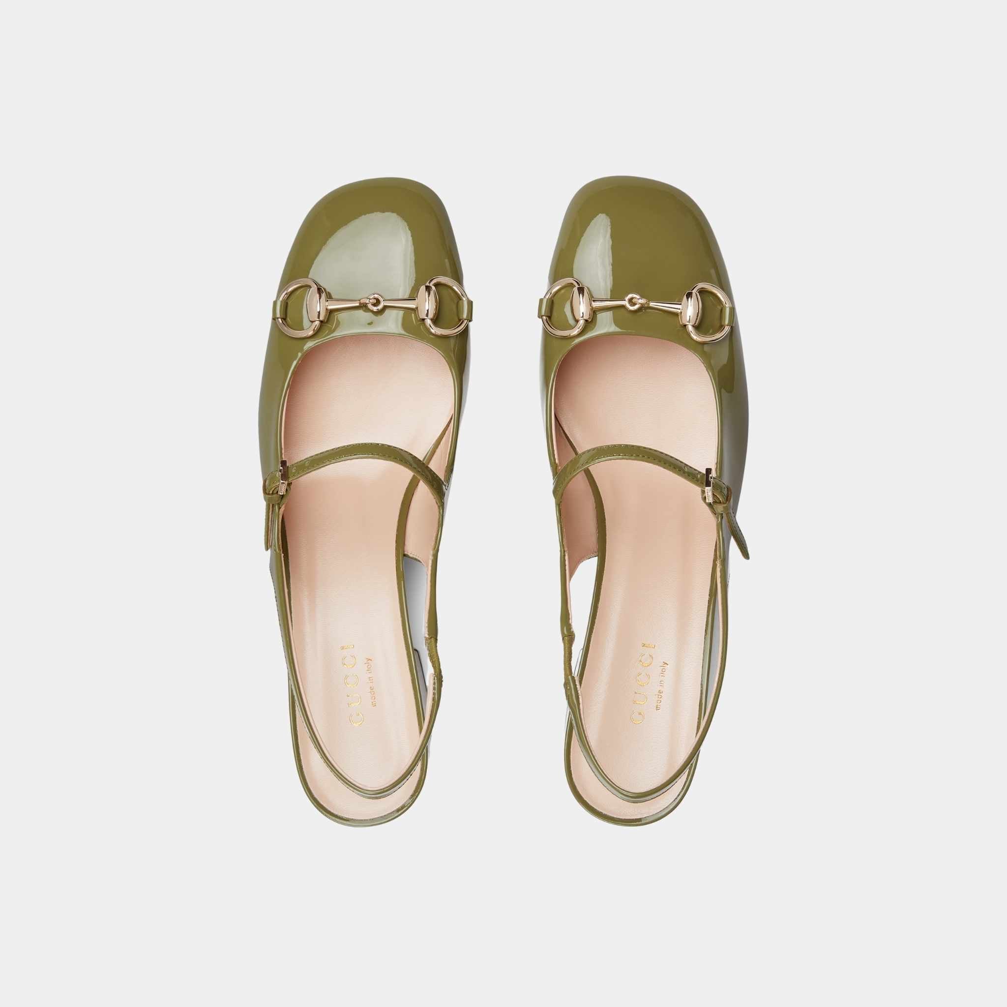 Gucci Horsebit Mid-Heel Patent Leather Pump, Dark Green, Top