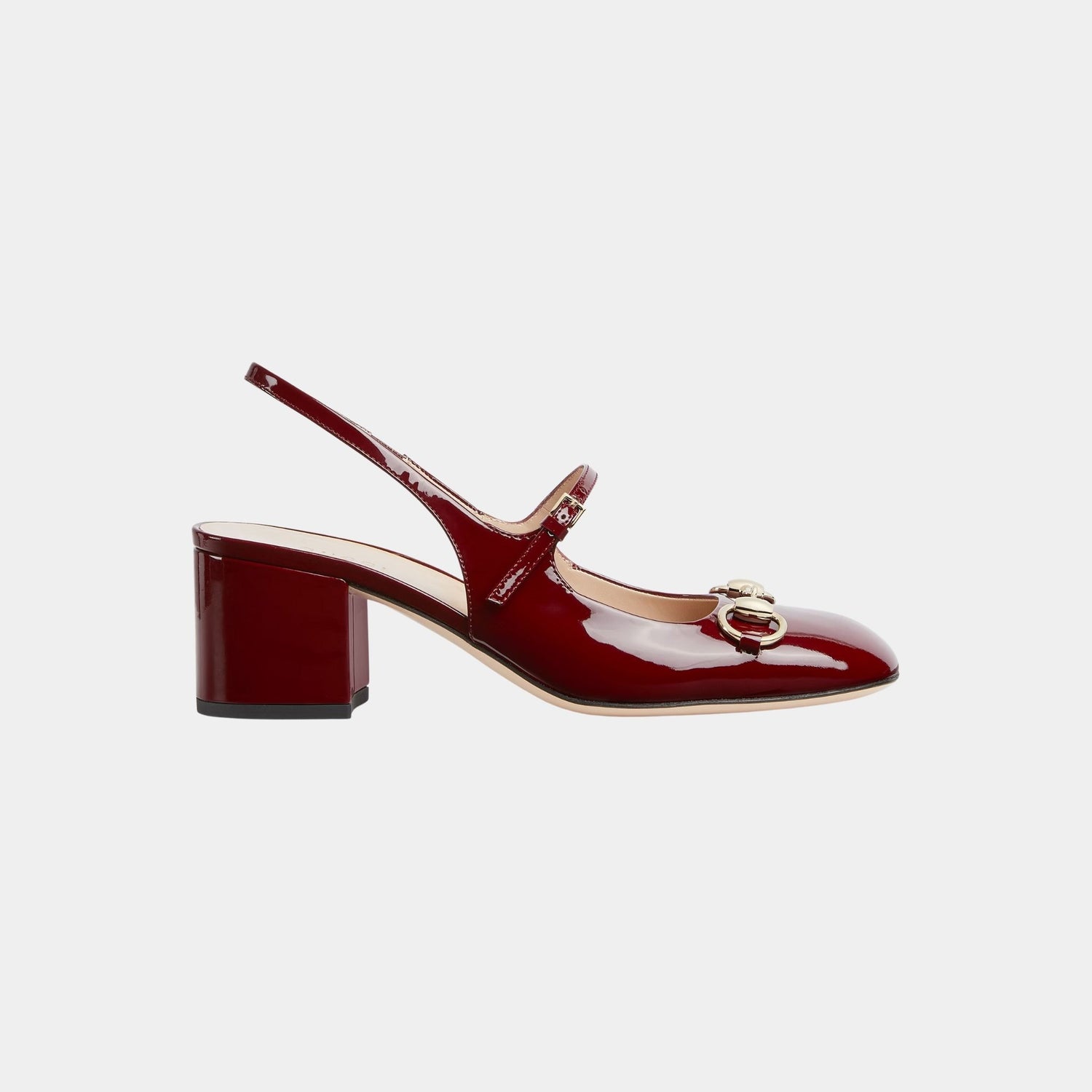 Gucci Horsebit Mid-Heel Patent Leather Pump, Rosso Ancora Red, Side