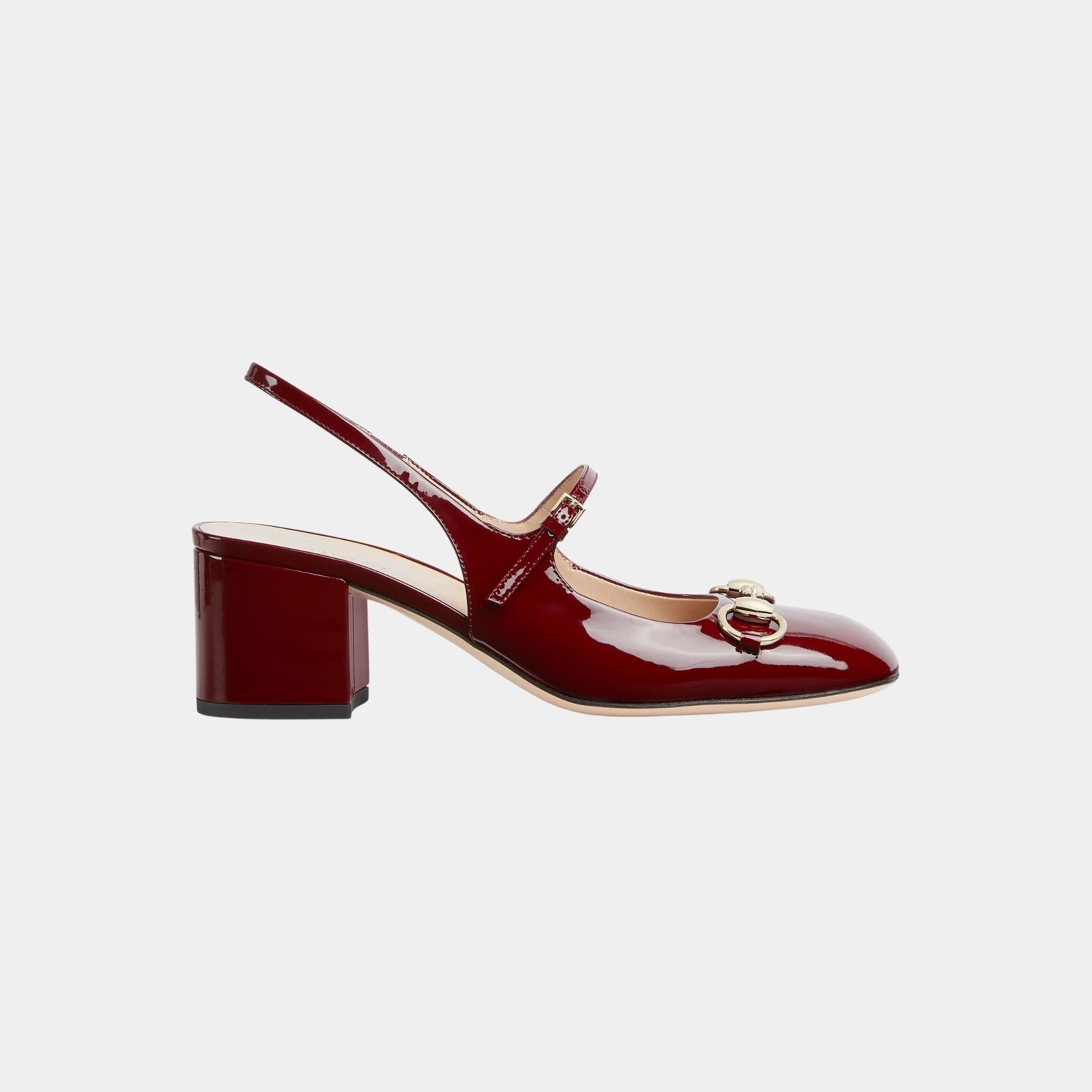 Gucci Horsebit Mid-Heel Patent Leather Pump, Rosso Ancora Red, Side
