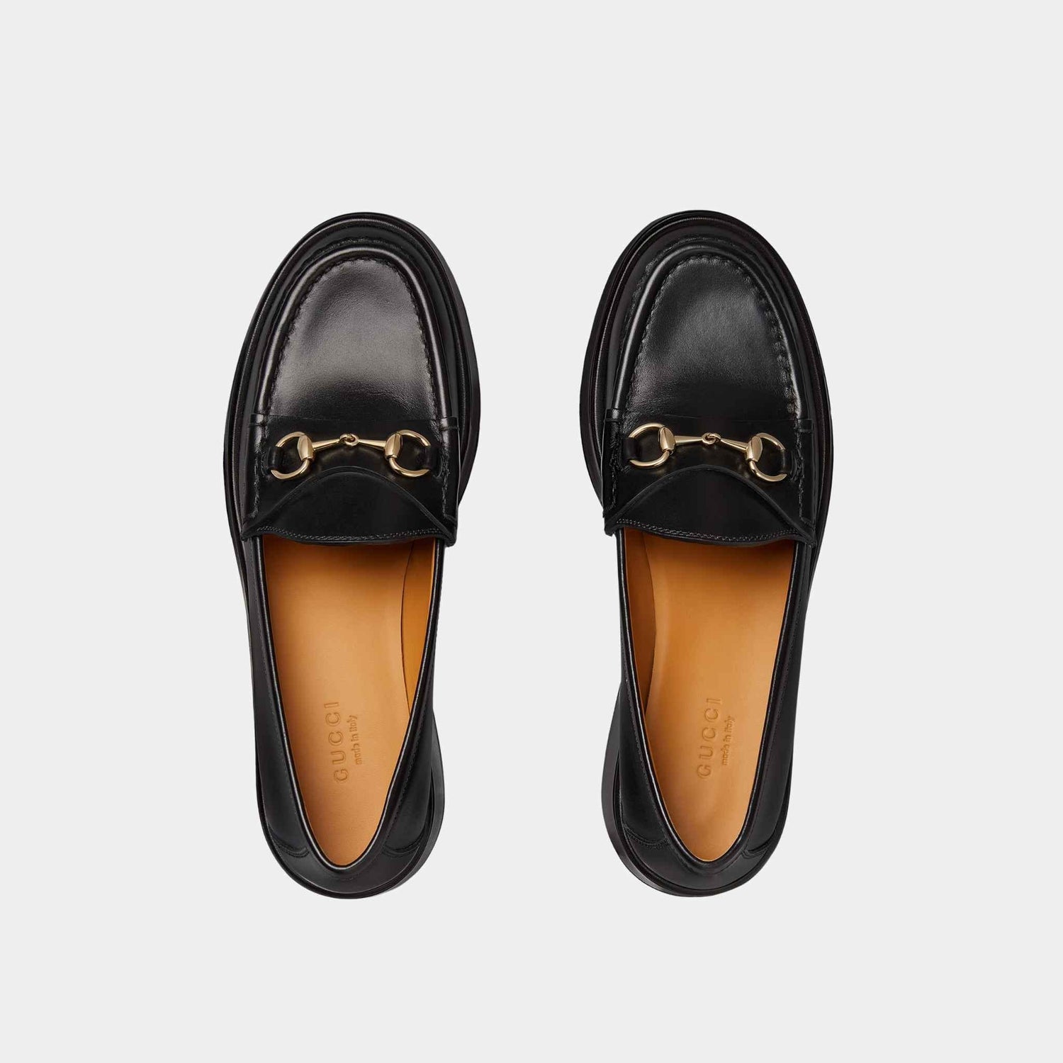 Gucci Horsebit Wedge Leather Loafer, Black, Top