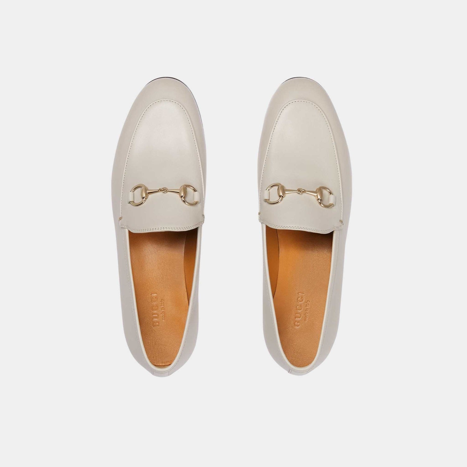 Gucci Jordaan Leather Loafer With Light Gold-Toned Hardware, Light Grey, Top