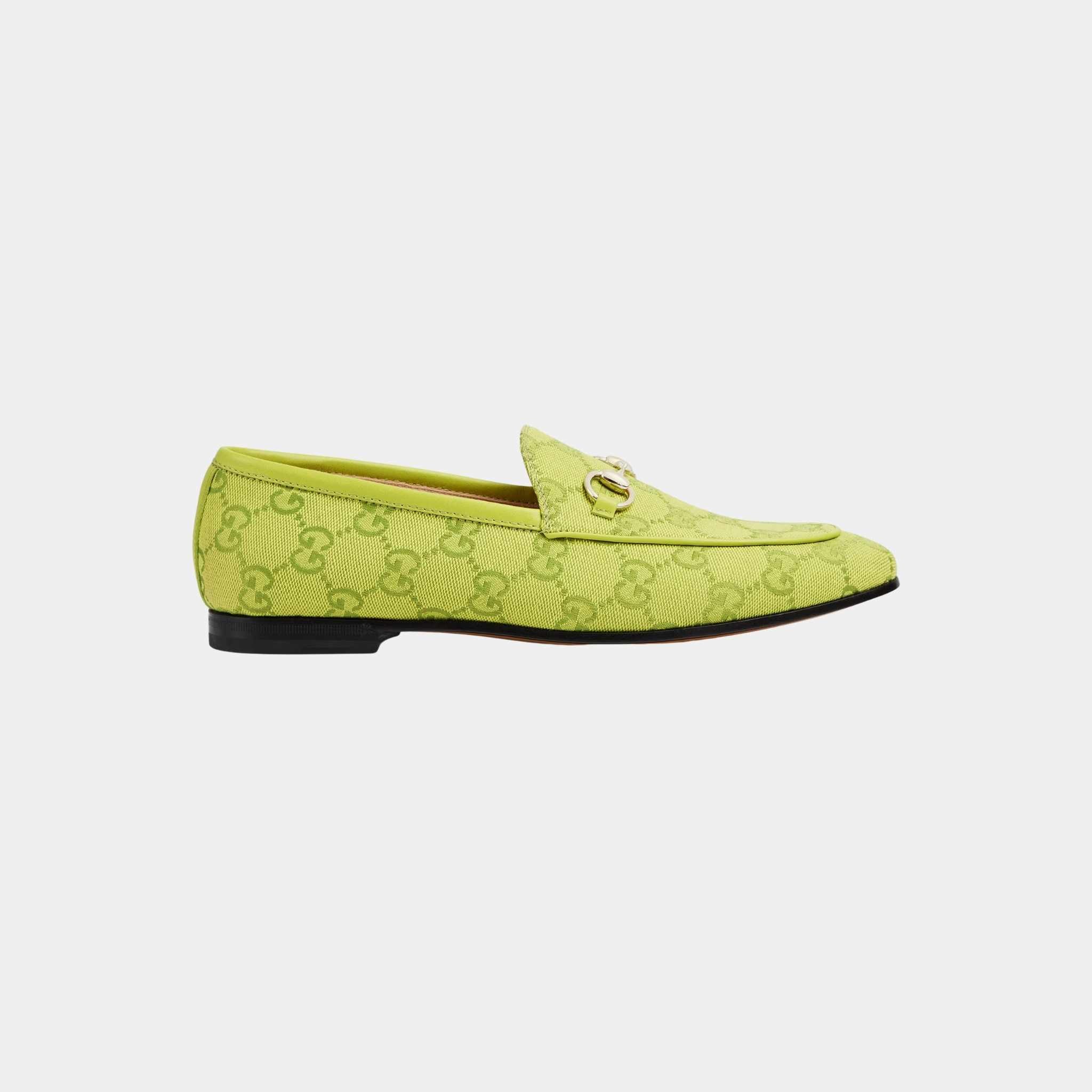 Gucci Jordaan Loafer In GG Canvas, Acid Green, Side