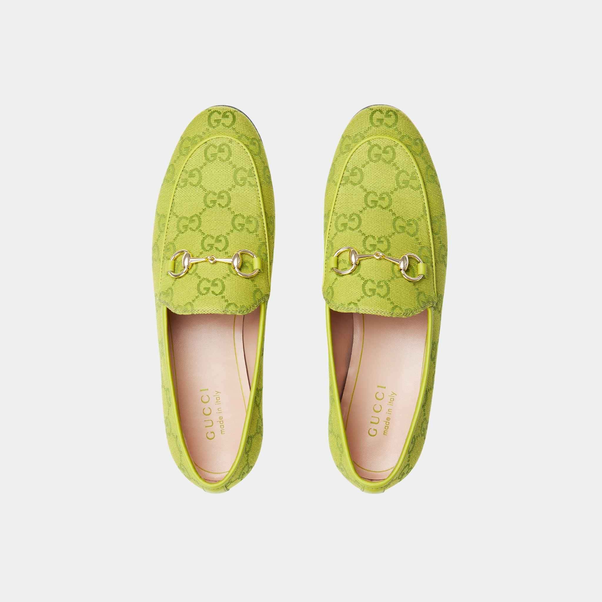 Gucci Jordaan Loafer In GG Canvas, Acid Green, Top