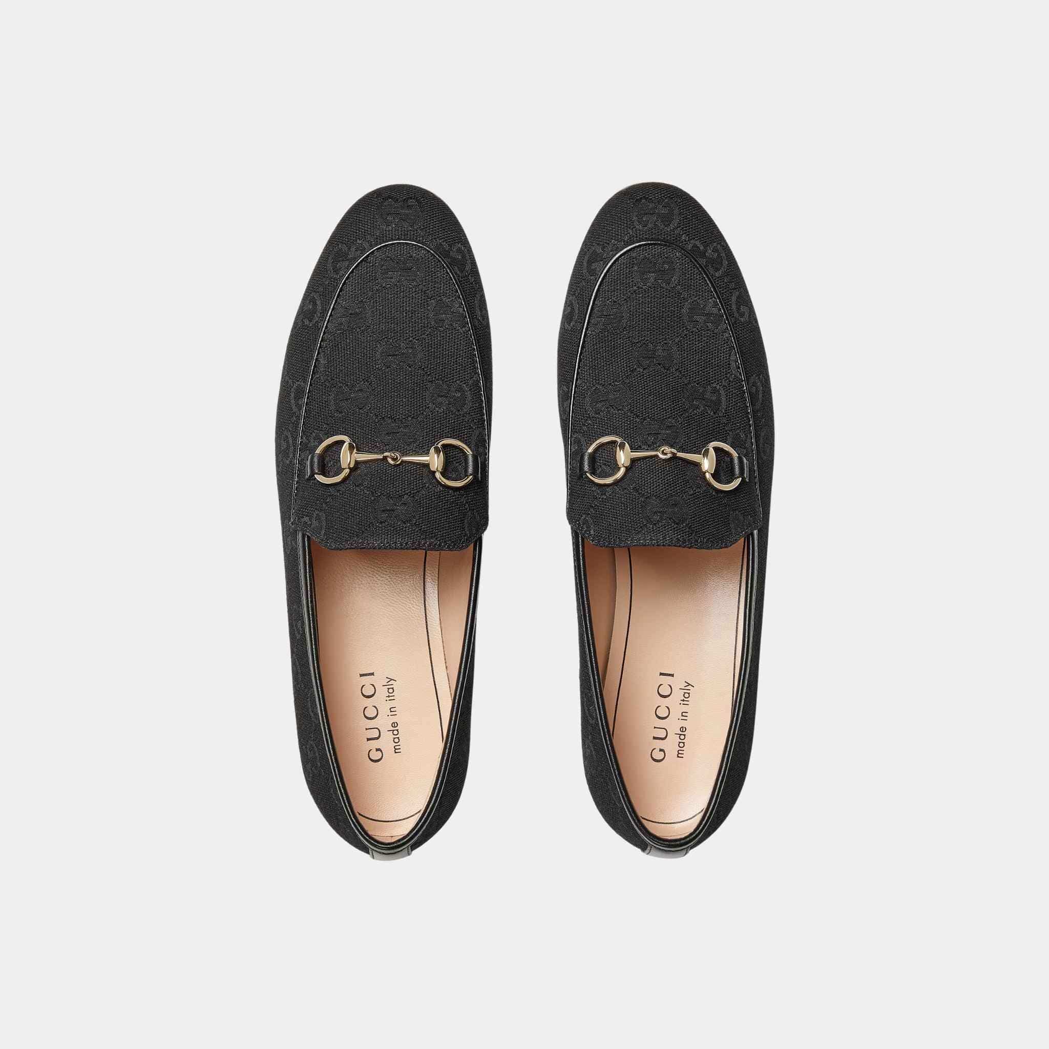 Gucci Jordaan Loafer In GG Canvas, Black, Top