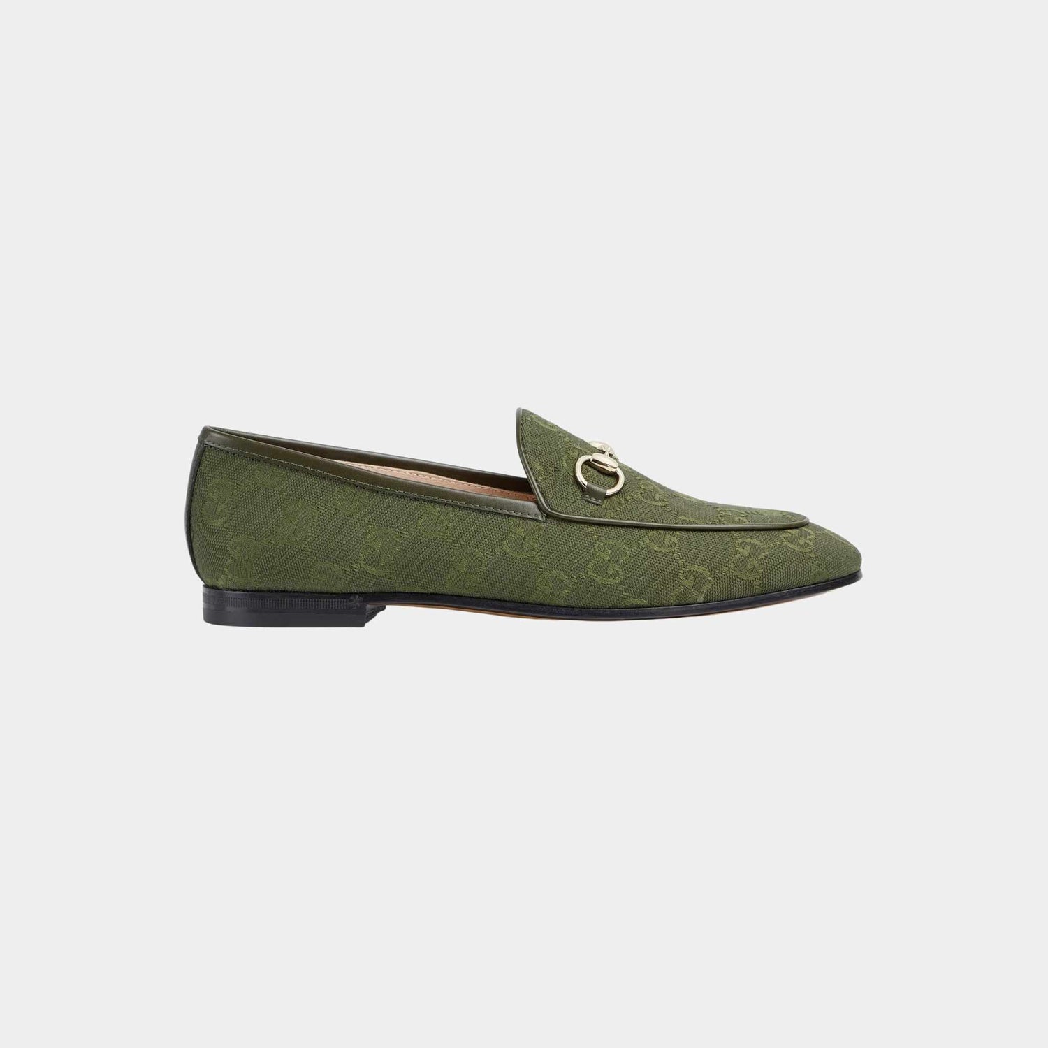 Gucci Jordaan Loafer In GG Canvas, Dark Green, Side