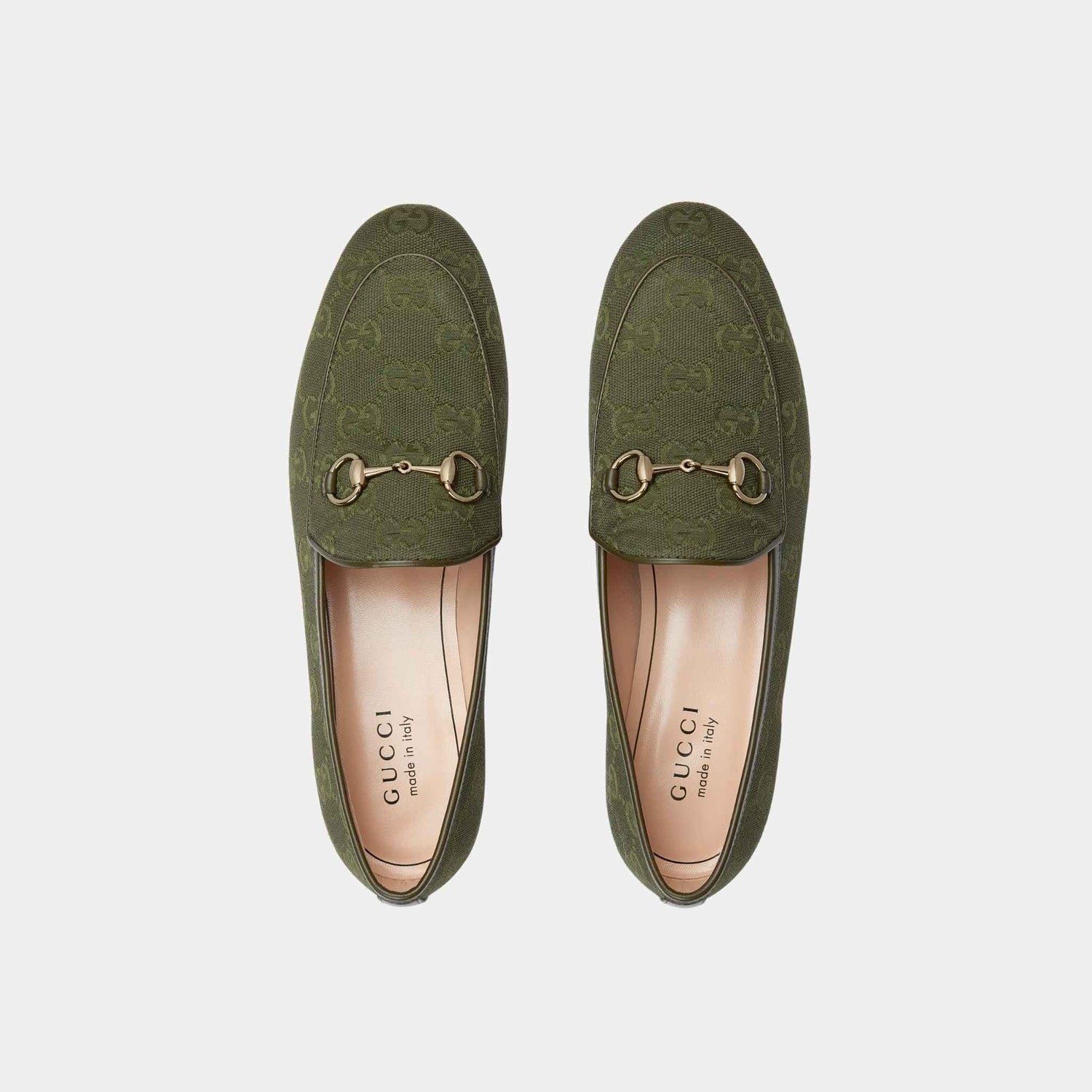 Gucci Jordaan Loafer In GG Canvas, Dark Green, Top