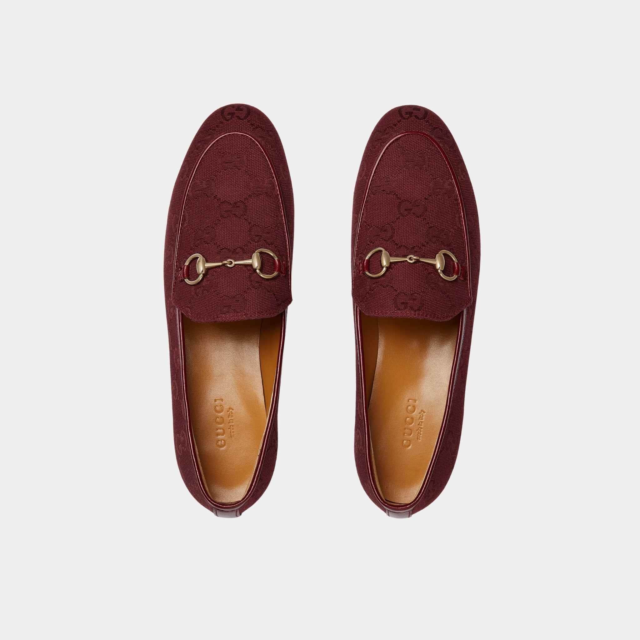 Gucci Jordaan Loafer In GG Canvas, Rosso Ancora Red, Top