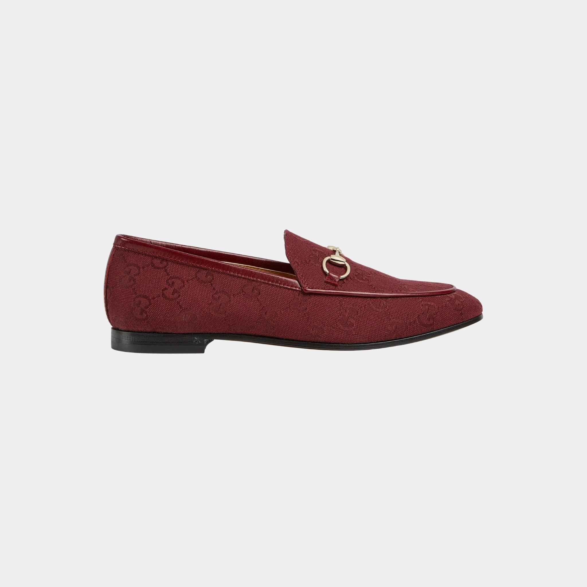 Gucci Jordaan Loafer In GG Canvas, Rosso Ancora Red, Side