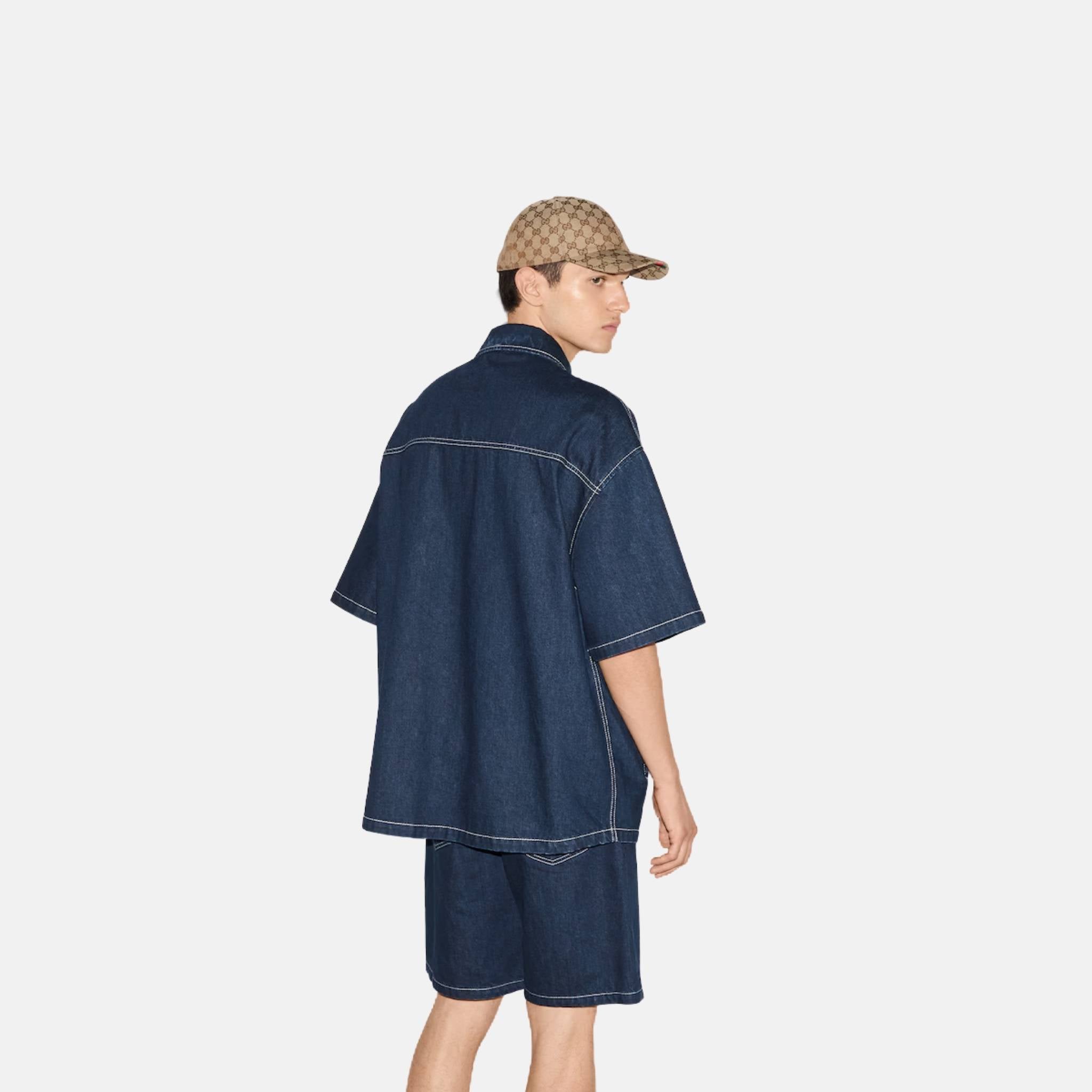 Gucci Lasered Denim Shirt, Blue, Back