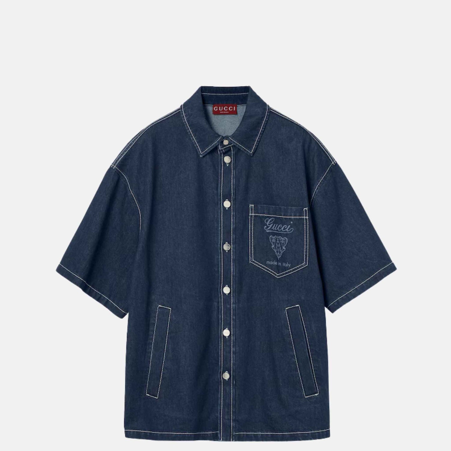 Gucci Lasered Denim Shirt, Blue, Front