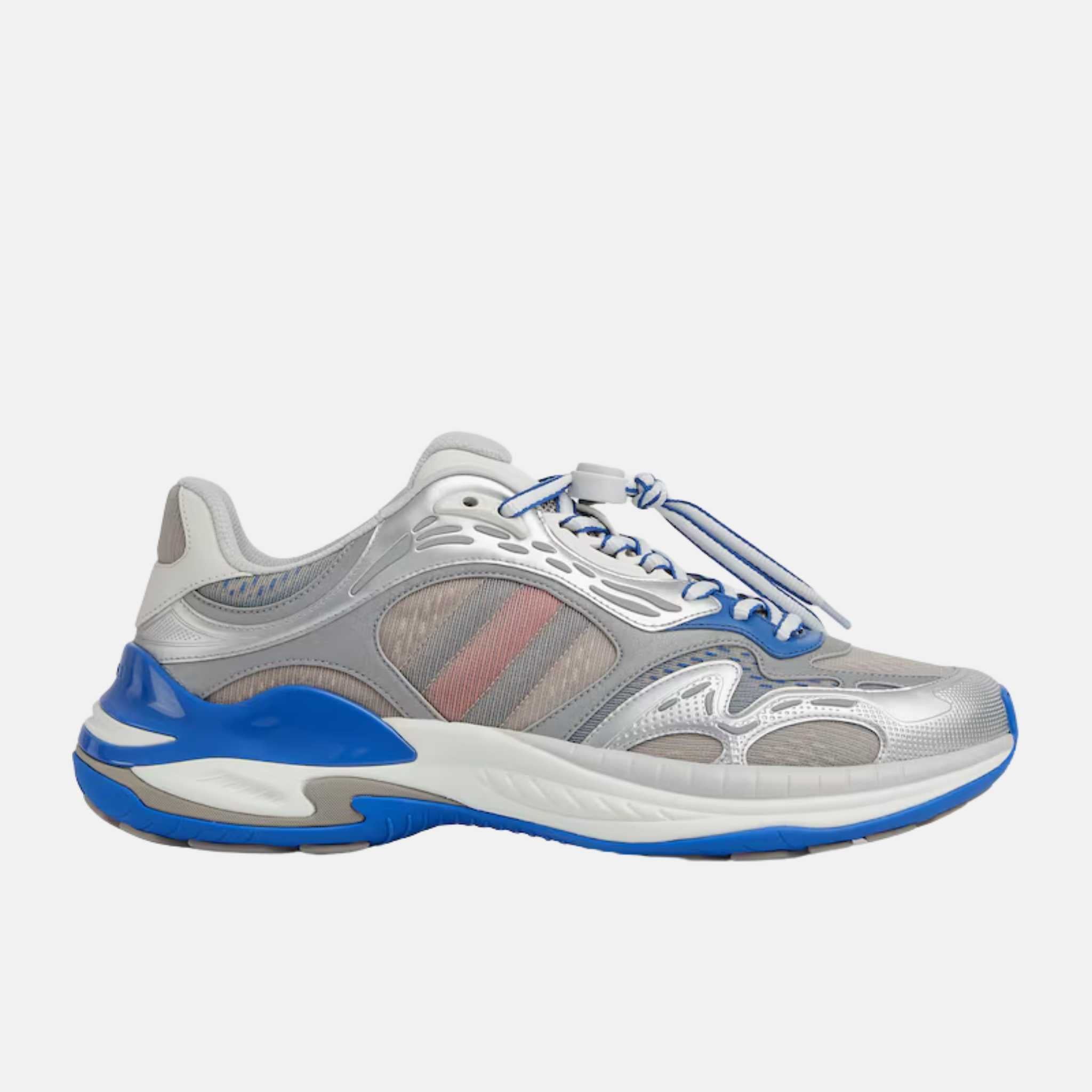 Gucci Mens 2.0 Trainer In Mesh And Leather, Blue, Side