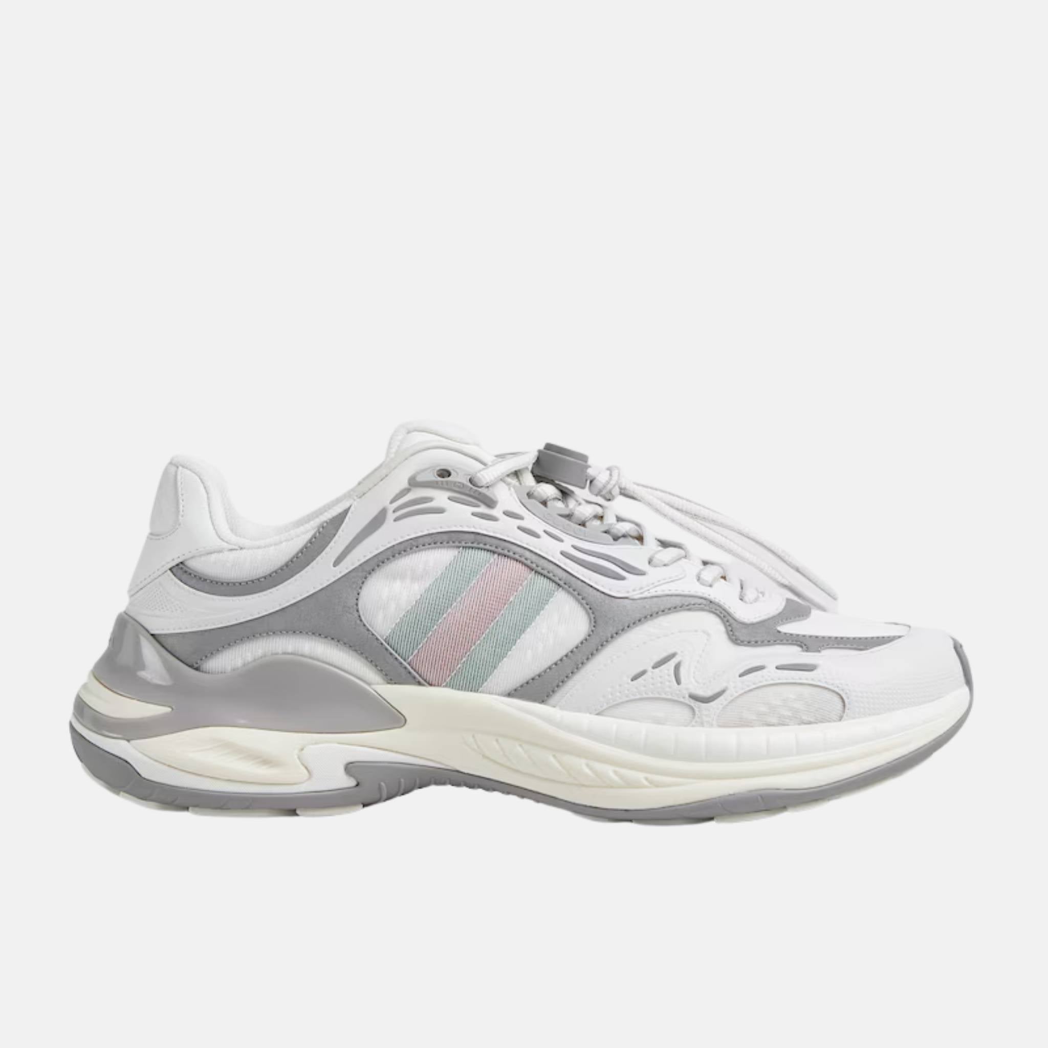 Gucci Mens 2.0 Trainer In Mesh And Leather, White, Side