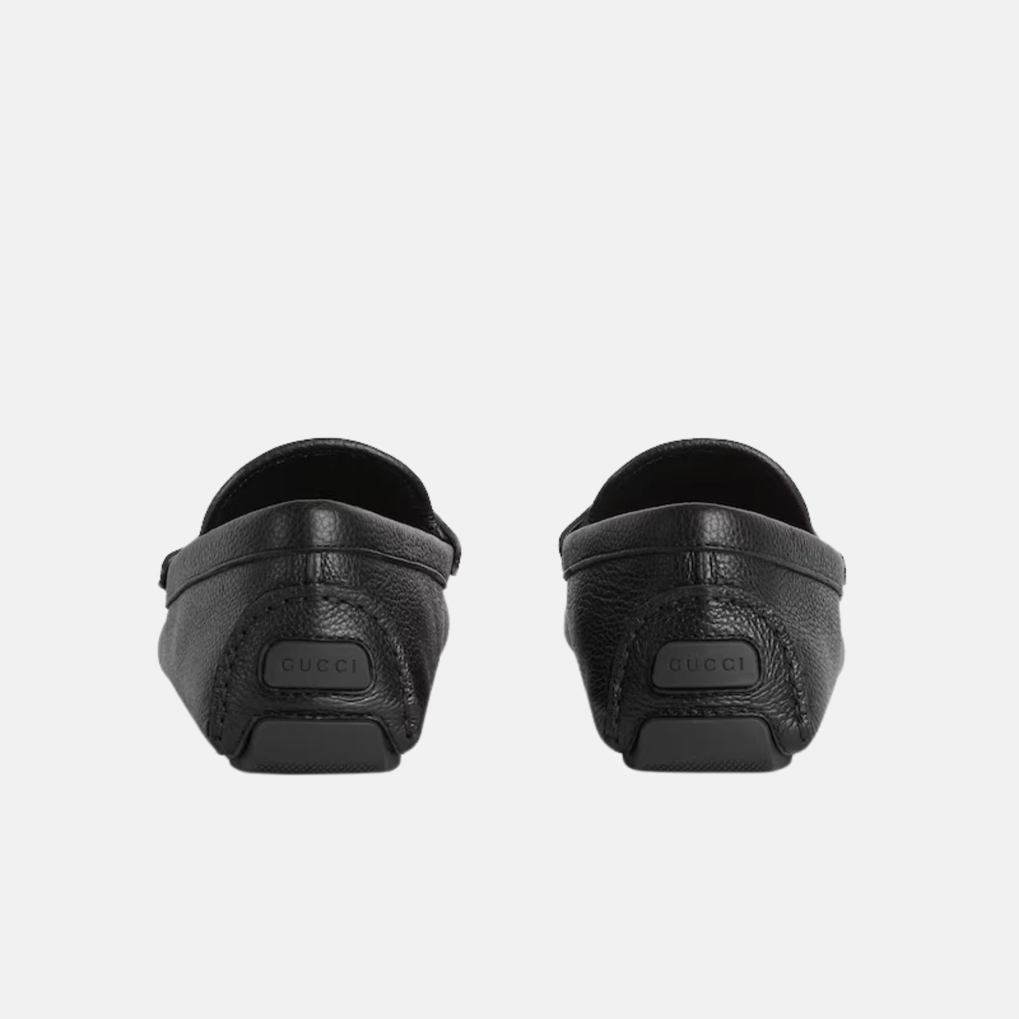 Gucci Mens Driver Loafer In Leather, Black, Back