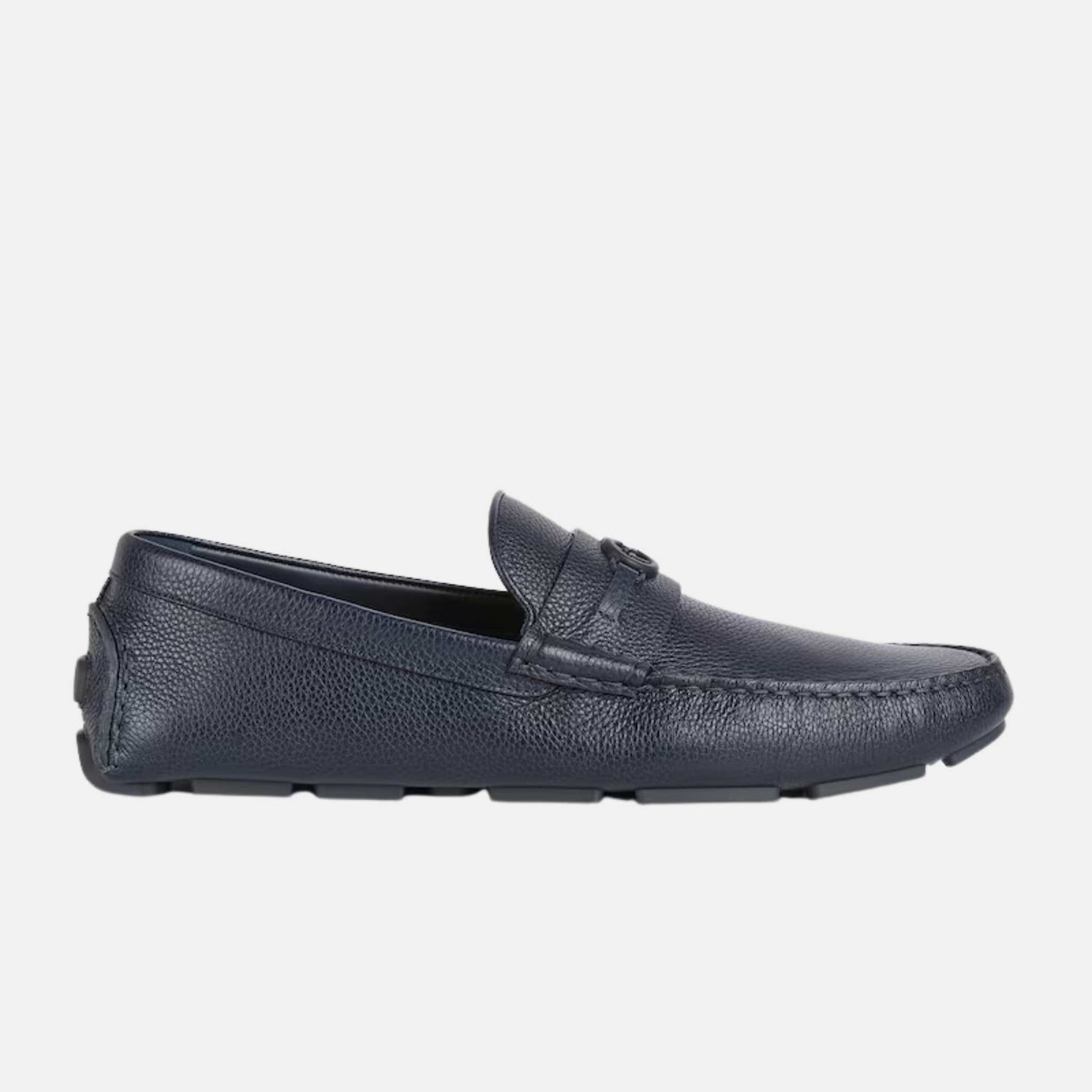 Gucci Mens Driver Loafer In Leather, Blue, Side