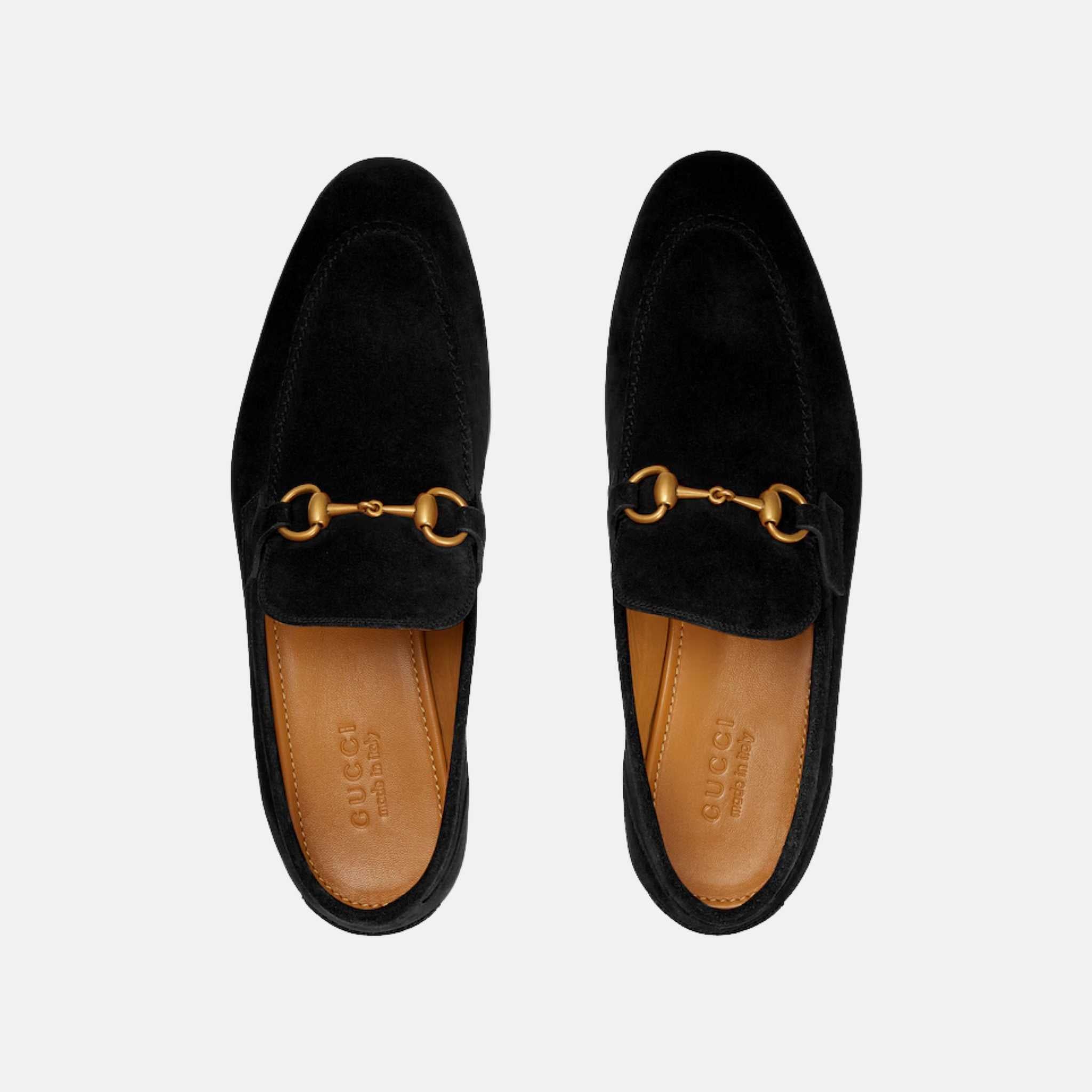 Gucci Mens Jordaan Loafer In Suede With Blake Construction, Black, Top
