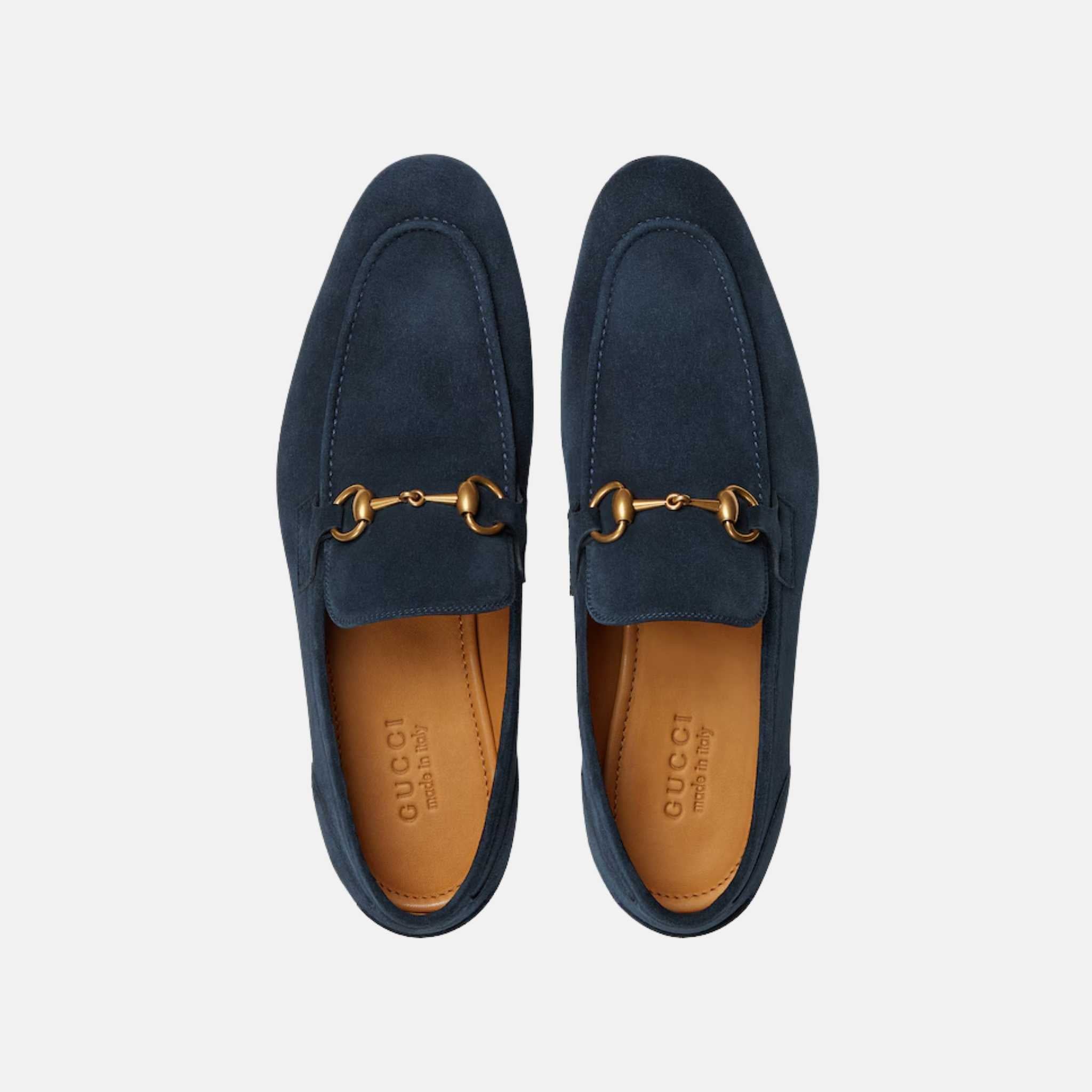 Gucci Jordaan Mens Loafer In Suede With Blake Construction, Blue, Top