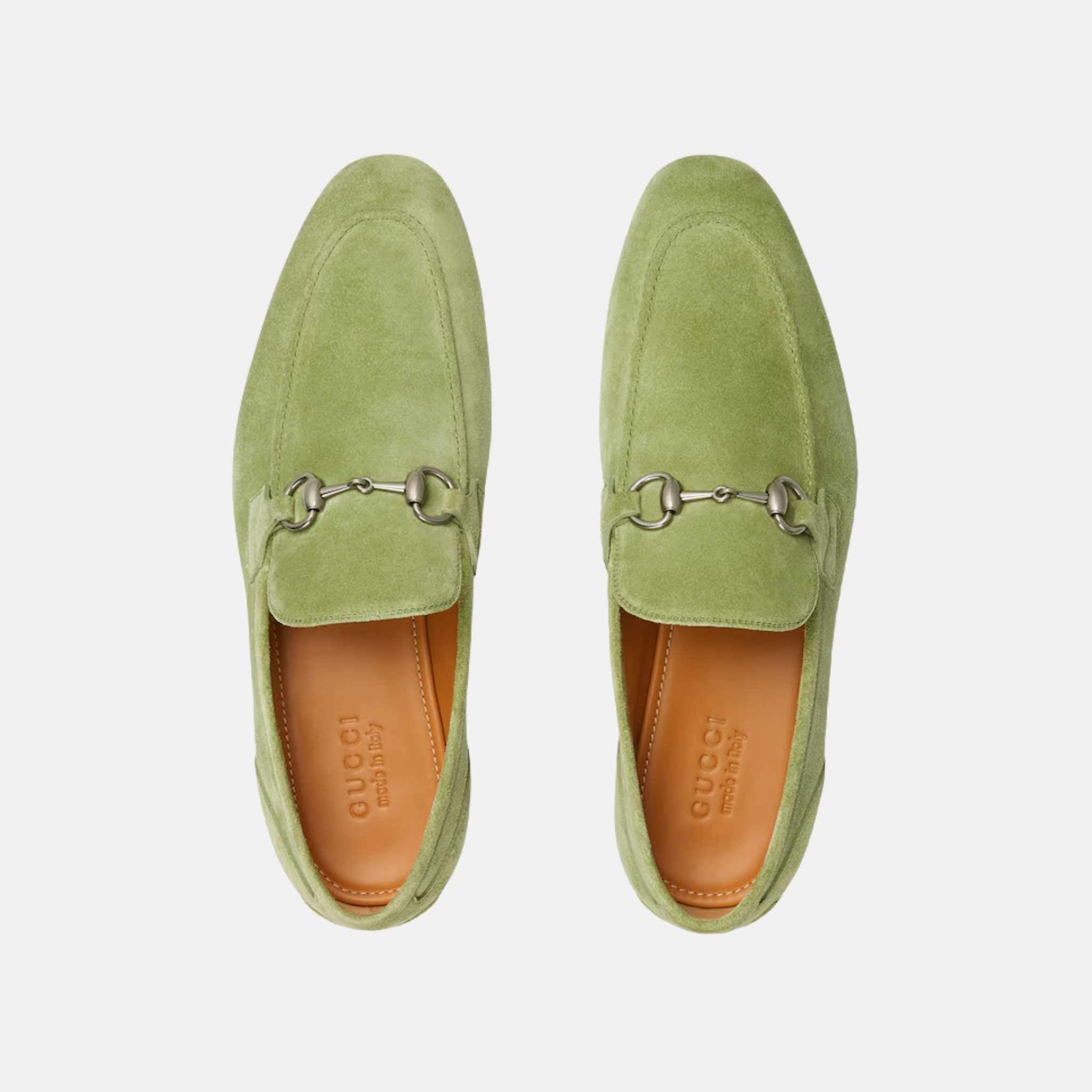 Gucci Jordaan Mens Loafer In Suede With Blake Construction, Green, Top