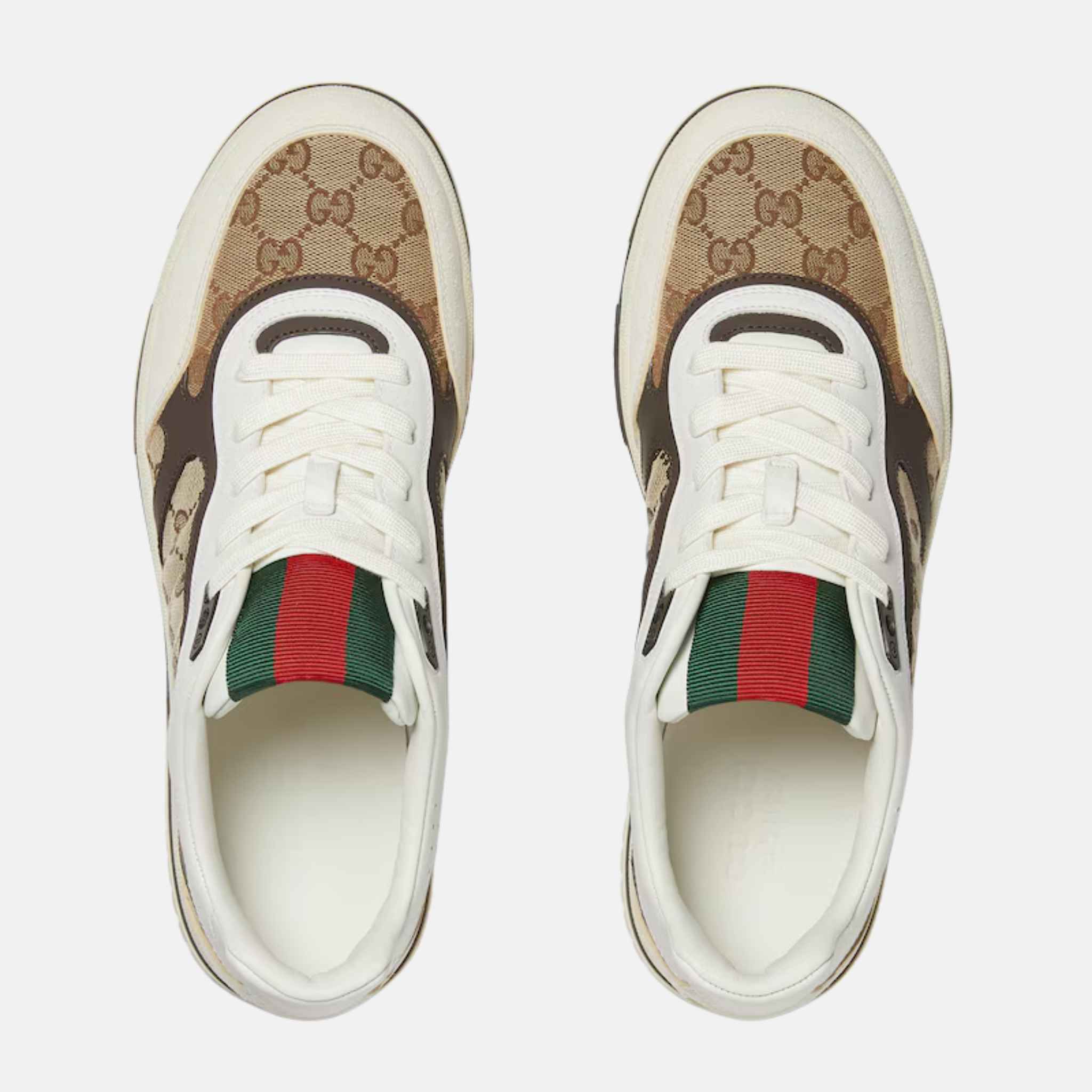 Gucci Mens Re Web Trainer In GG Canvas, Beige, Top
