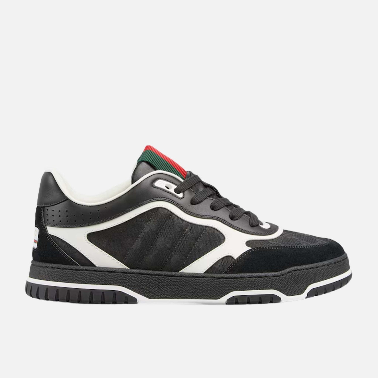 Gucci Mens Re Web Trainer In GG Canvas, Black, Side