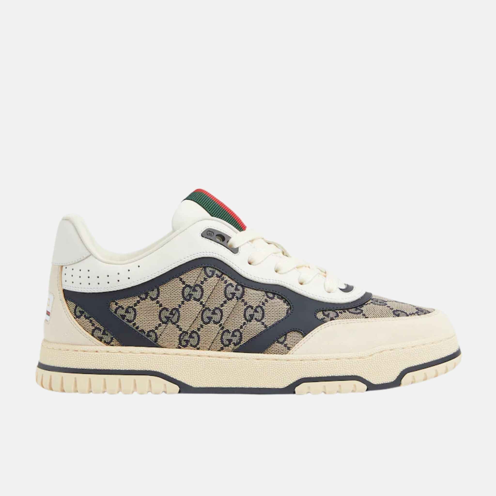 Gucci Mens Re Web Trainer In GG Canvas, Blue, Side