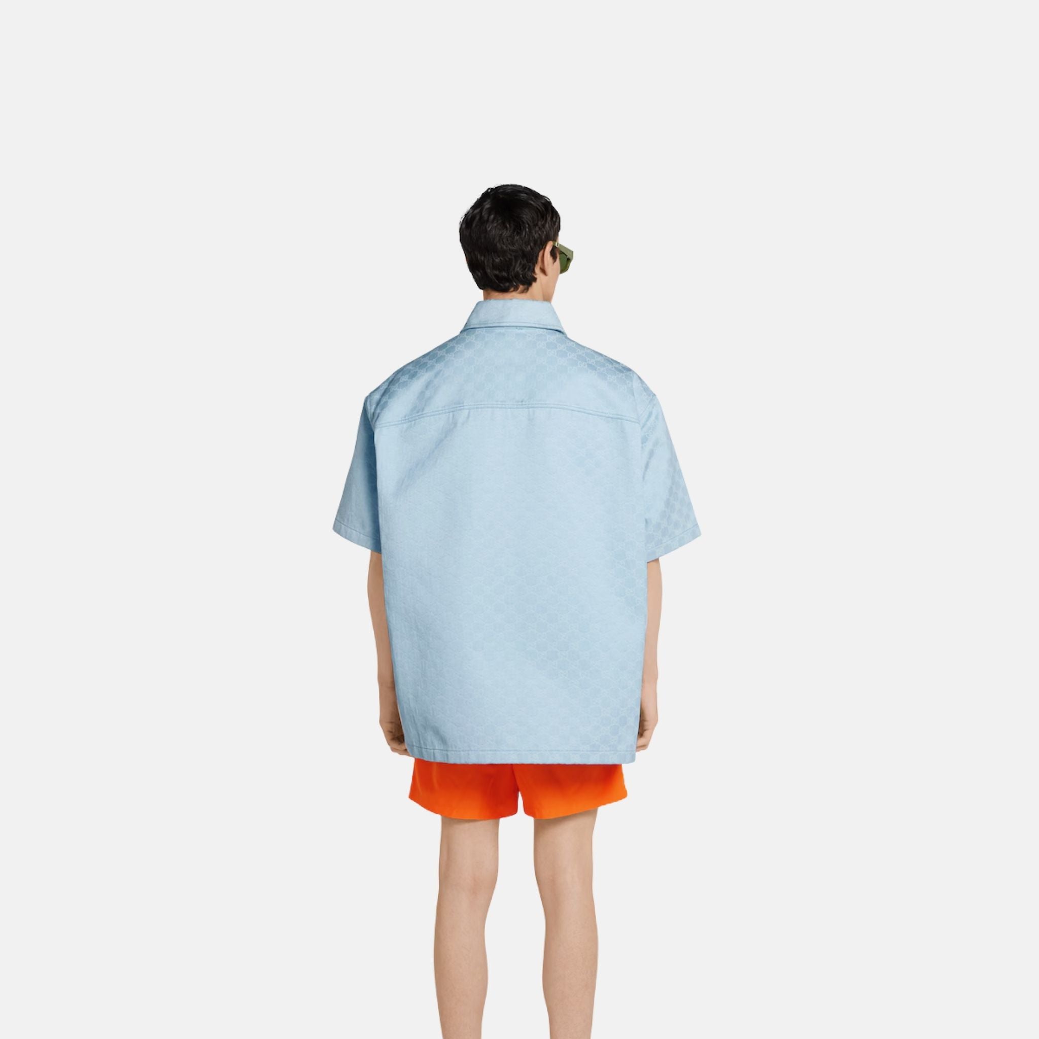 Gucci Oversize GG Cotton Shirt, Blue, Back