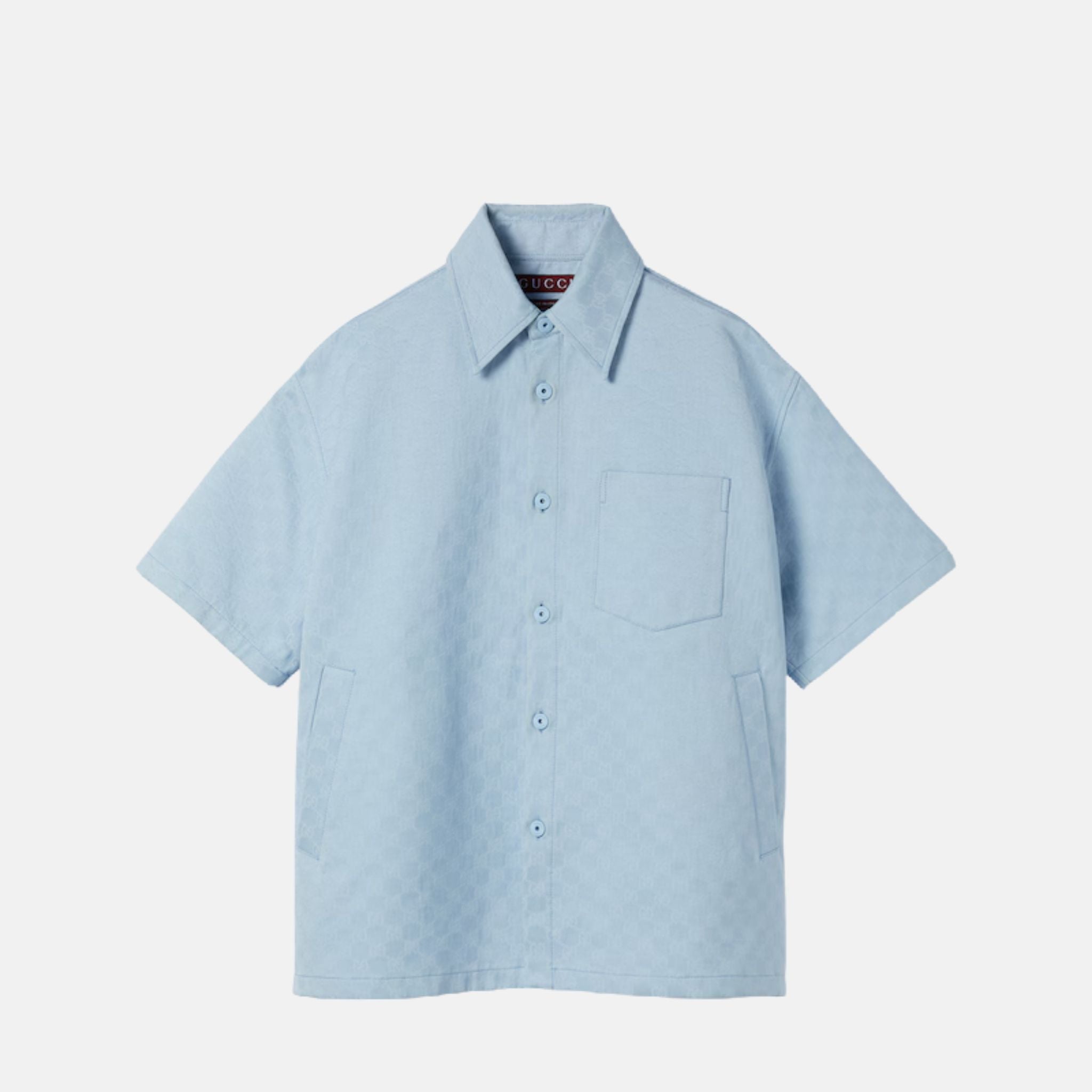 Gucci Oversize GG Cotton Shirt, Blue, Front