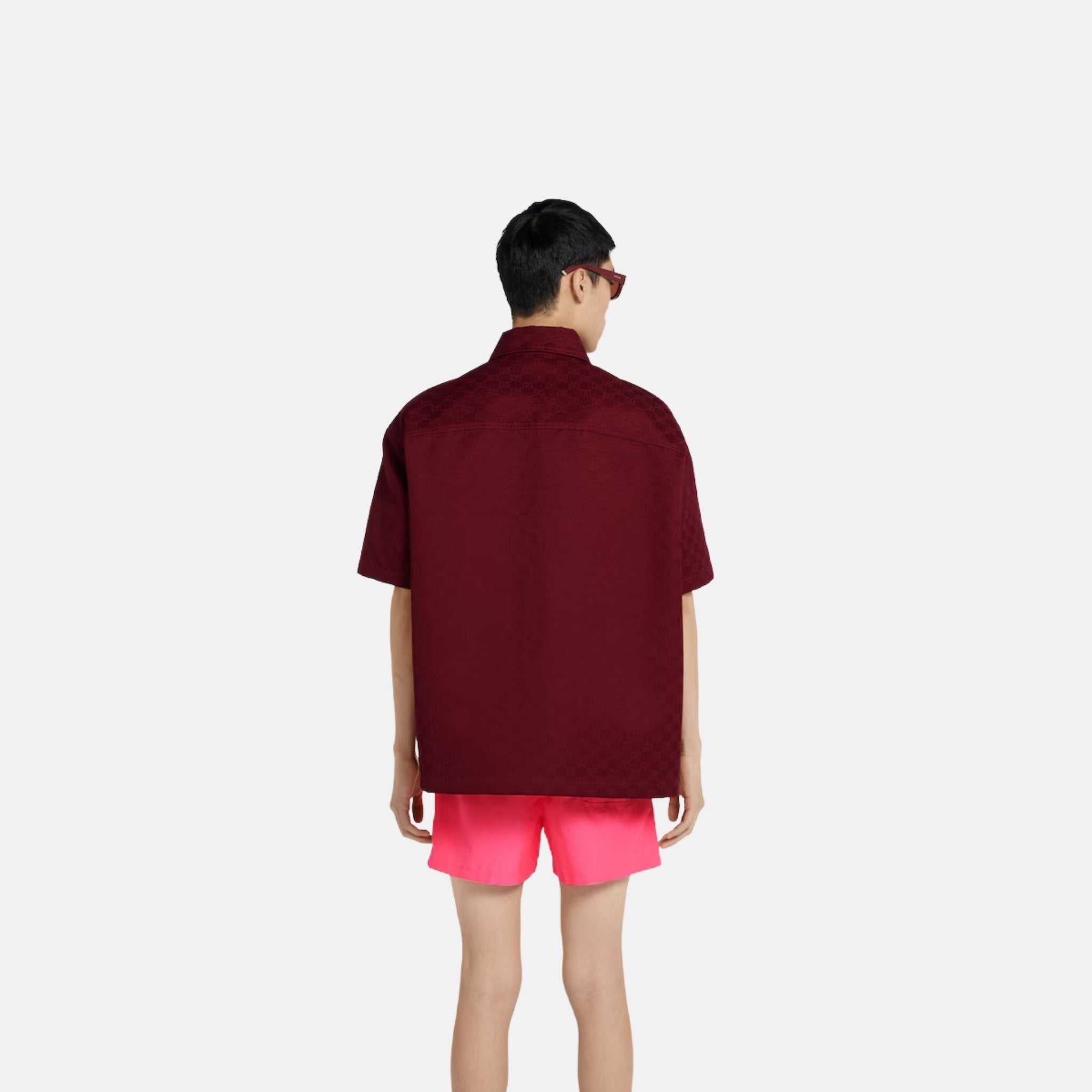 Gucci Oversize GG Cotton Shirt, Red, Back